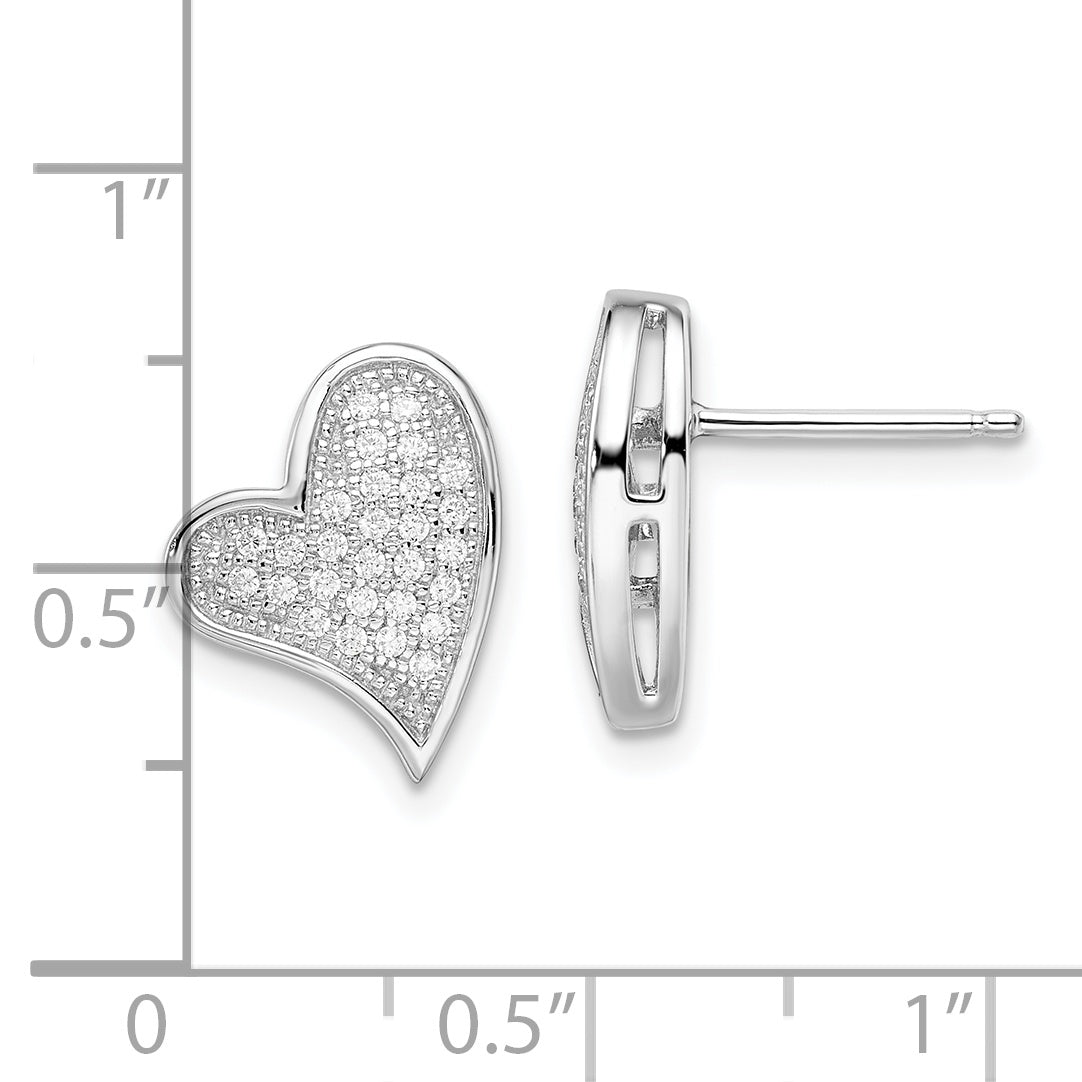 Brilliant Embers Sterling Silver Rhodium-plated 56 Stone Micro Pav‚ CZ Heart Post Earrings