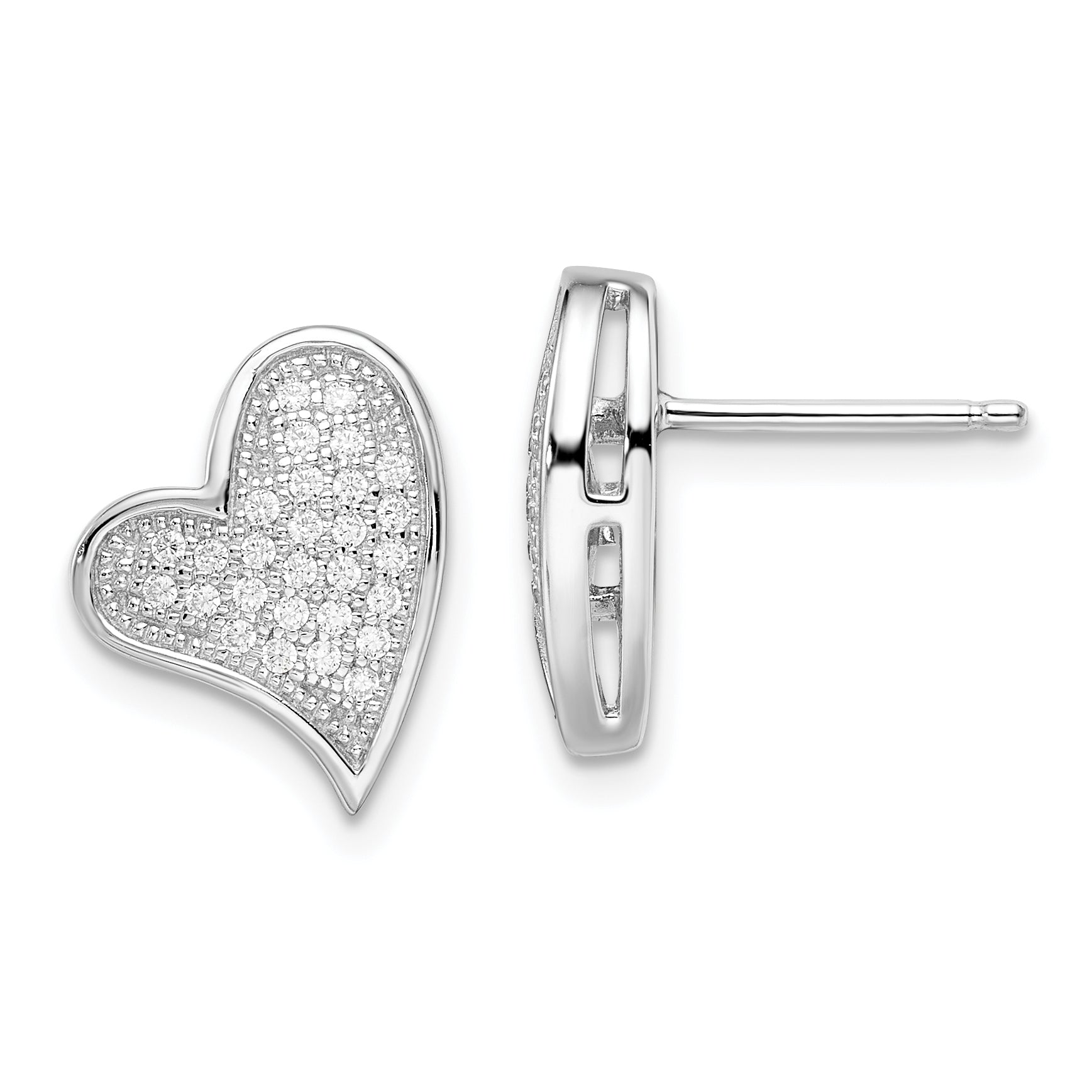 Brilliant Embers Sterling Silver Rhodium-plated 56 Stone Micro Pav‚ CZ Heart Post Earrings