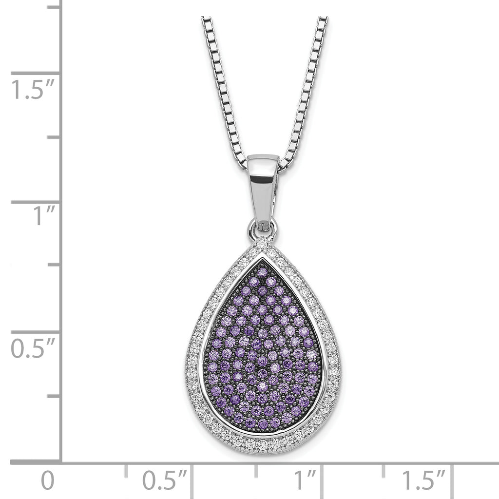 Sterling Silver Teardrop Necklace with Purple & Clear CZ Elegance