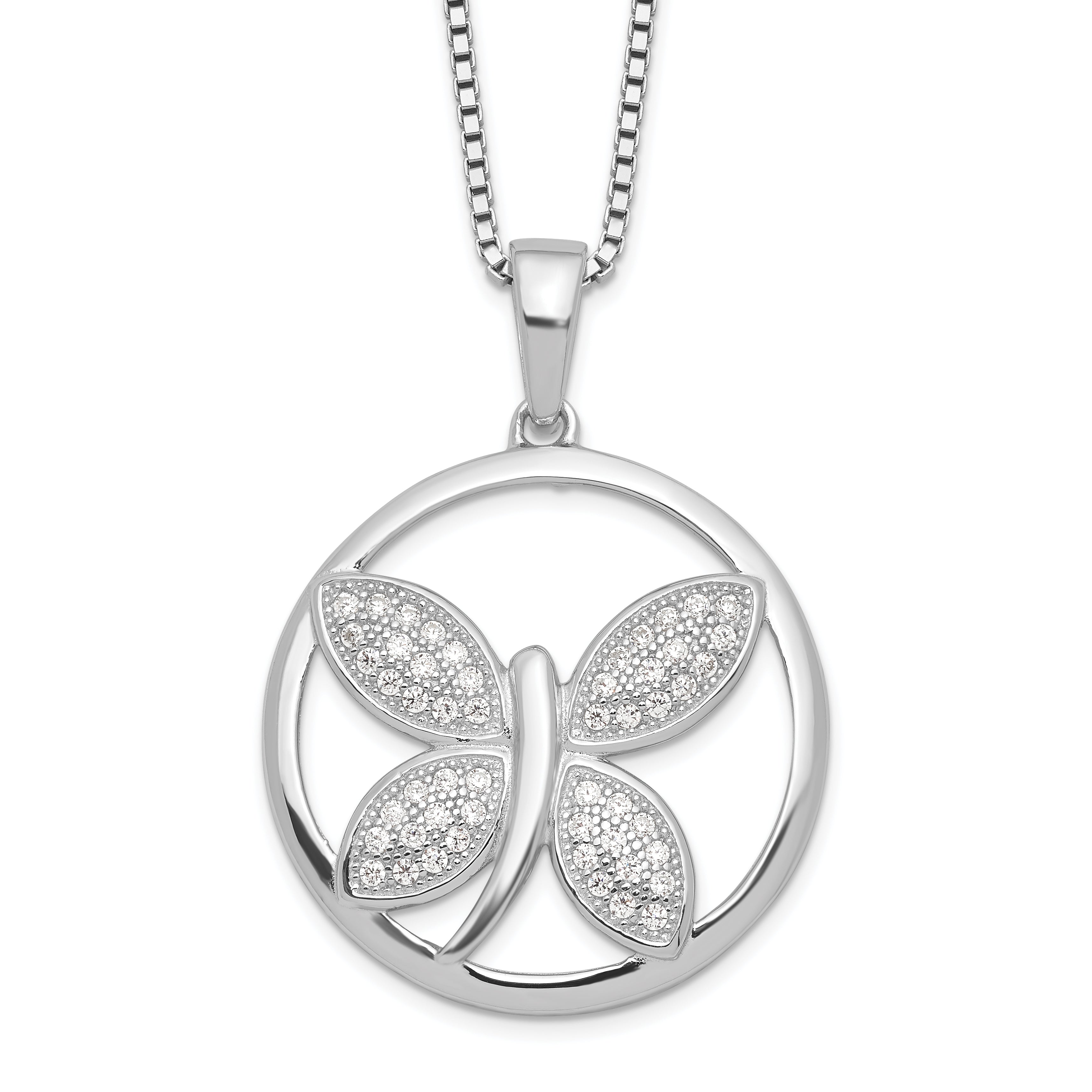 Brilliant Embers Sterling Silver Rhodium-plated 52 Stone 18 inch Micro Pav‚ CZ Butterfly Necklace with 2 Inch Extender Main image