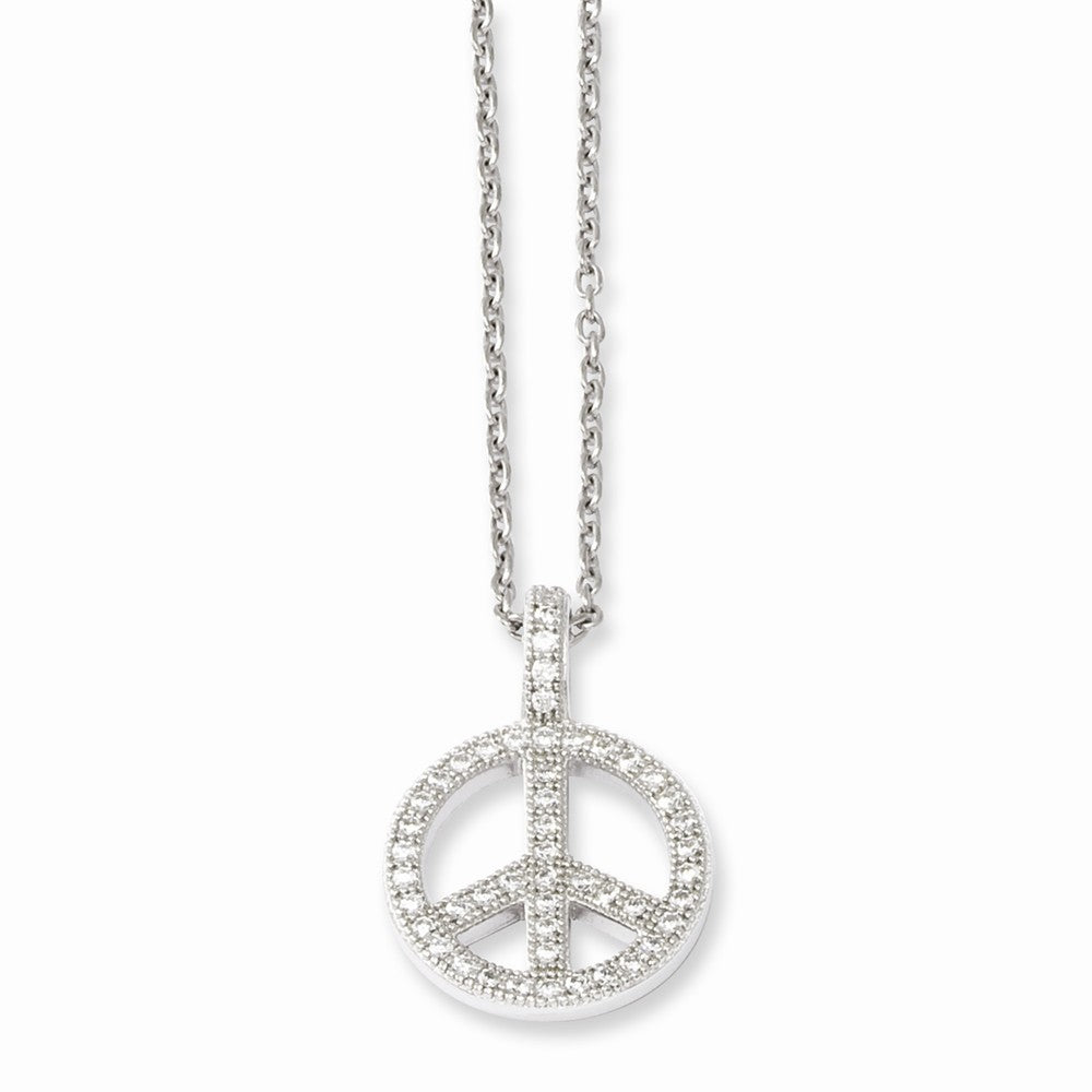 Sterling Silver & CZ Brilliant Embers Polished Peace Necklace