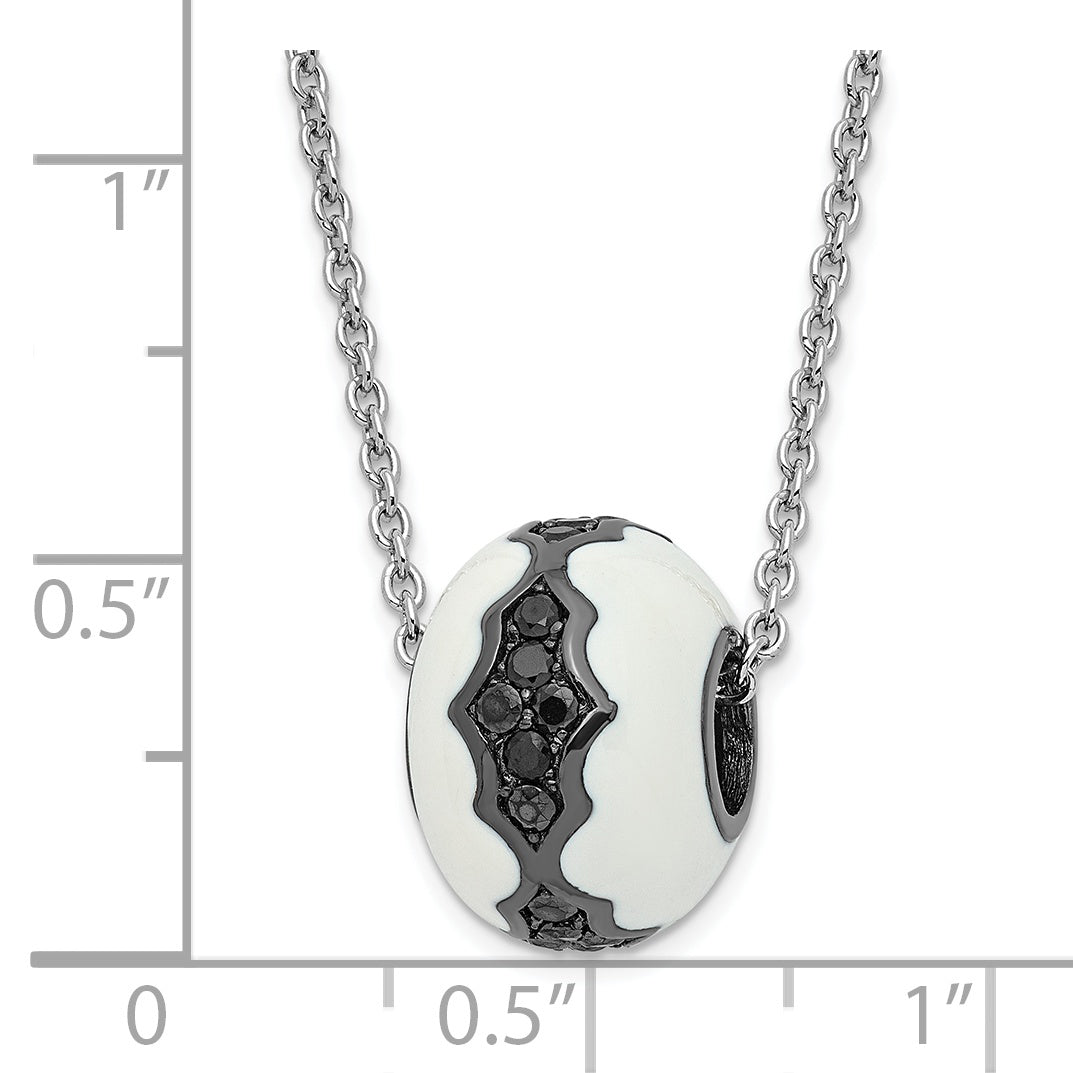 Sterling Silver Enamel & Black CZ Bead Necklace, Polished Finish Secondary image