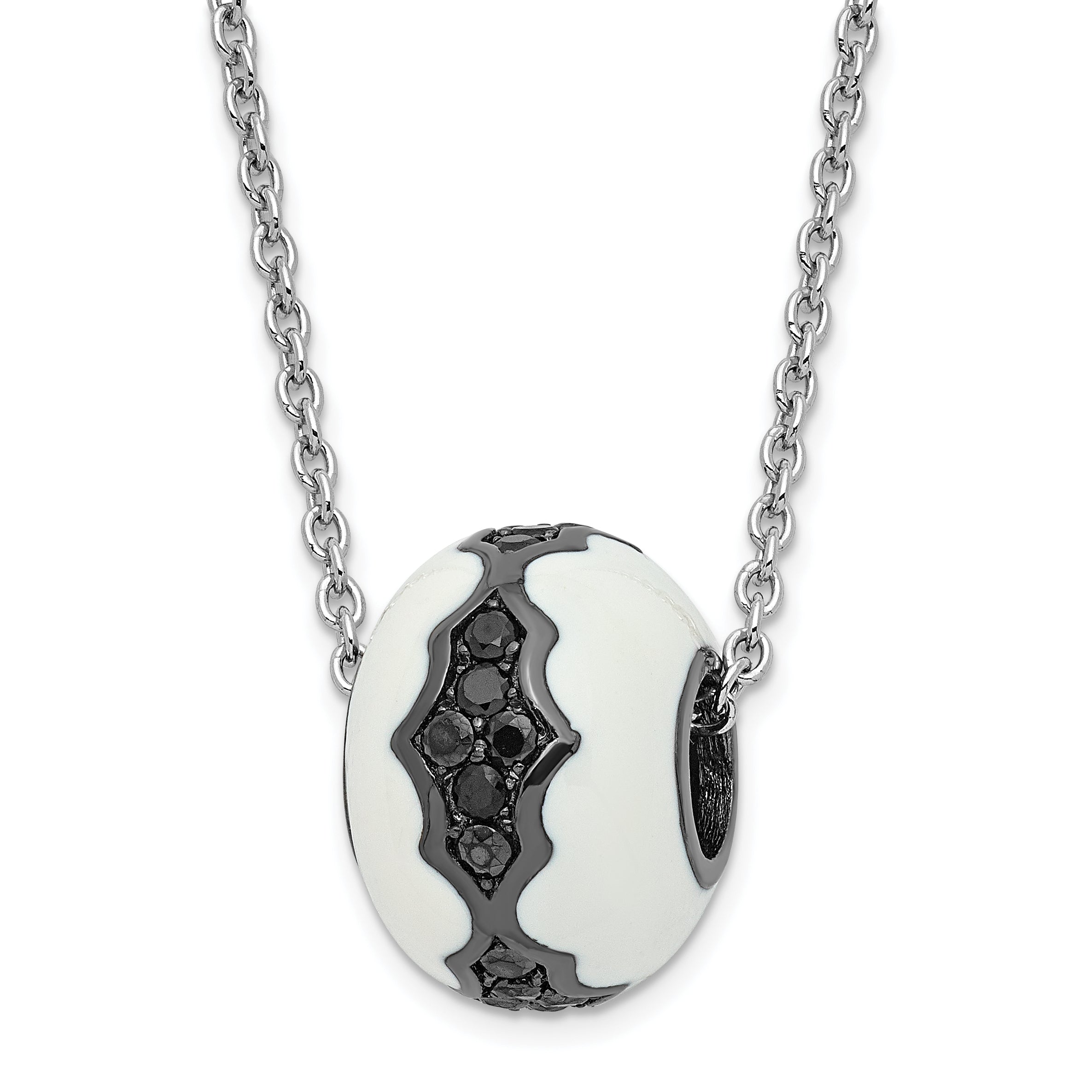 Sterling Silver White Enamel & Black CZ True Fire Bead Necklace Main image