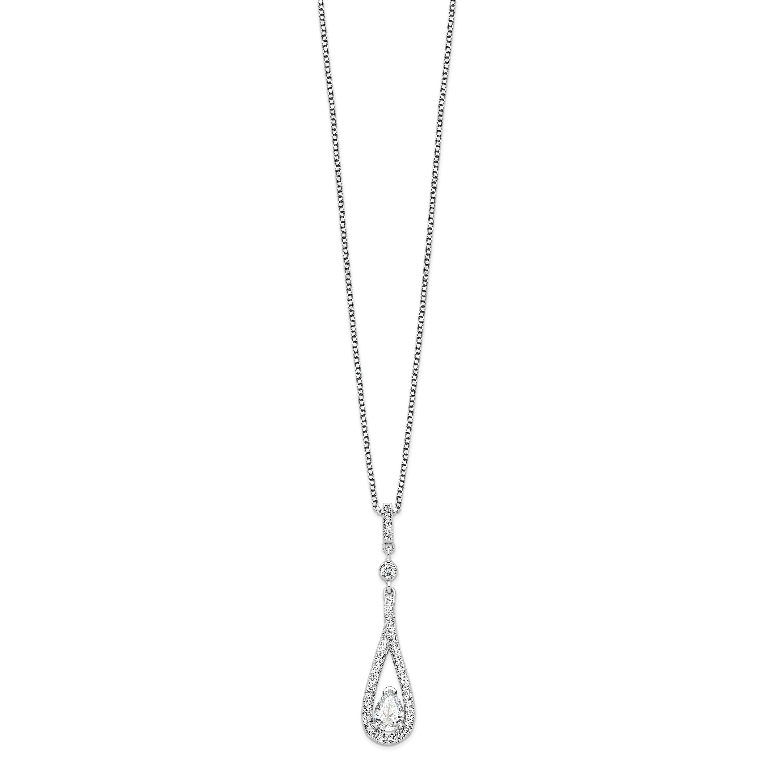Brilliant Embers Sterling Silver Rhodium-plated 46 Stone 18 inch with 2 inch extender Spring Ring Clasp Micro Pav‚ CZ Teardrop Necklace with 2 Inch Extender