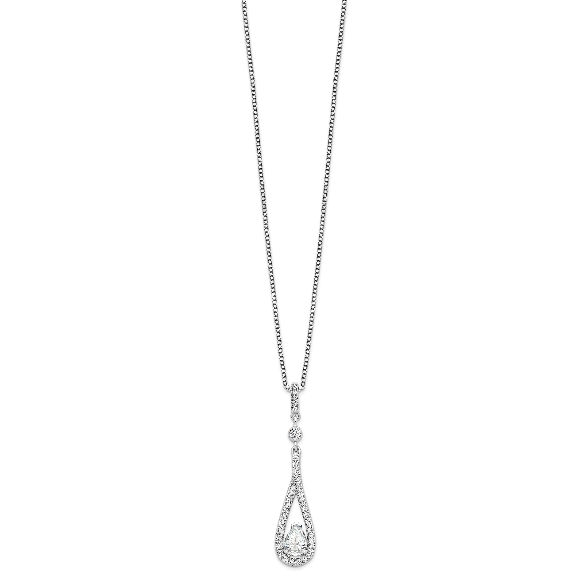 Brilliant Embers Sterling Silver Rhodium-plated 46 Stone 18 inch with 2 inch extender Spring Ring Clasp Micro PavÃƒÆ’Ã†â€™Ãƒâ€šÃ‚Â¢ÃƒÆ’Ã‚Â¢Ãƒâ€šÃ¢â‚¬Å¡Ãƒâ€šÃ‚Â¬ÃƒÆ’Ã¢â‚¬Â¦Ãƒâ€šÃ‚Â¡ CZ Teardrop Necklace with 2 Inch Extender Secondary image