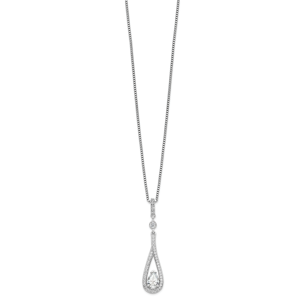 Brilliant Embers Sterling Silver Rhodium-plated 46 Stone 18 inch with 2 inch extender Spring Ring Clasp Micro PavÃƒÆ’Ã†â€™Ãƒâ€šÃ‚Â¢ÃƒÆ’Ã‚Â¢Ãƒâ€šÃ¢â‚¬Å¡Ãƒâ€šÃ‚Â¬ÃƒÆ’Ã¢â‚¬Â¦Ãƒâ€šÃ‚Â¡ CZ Teardrop Necklace with 2 Inch Extender