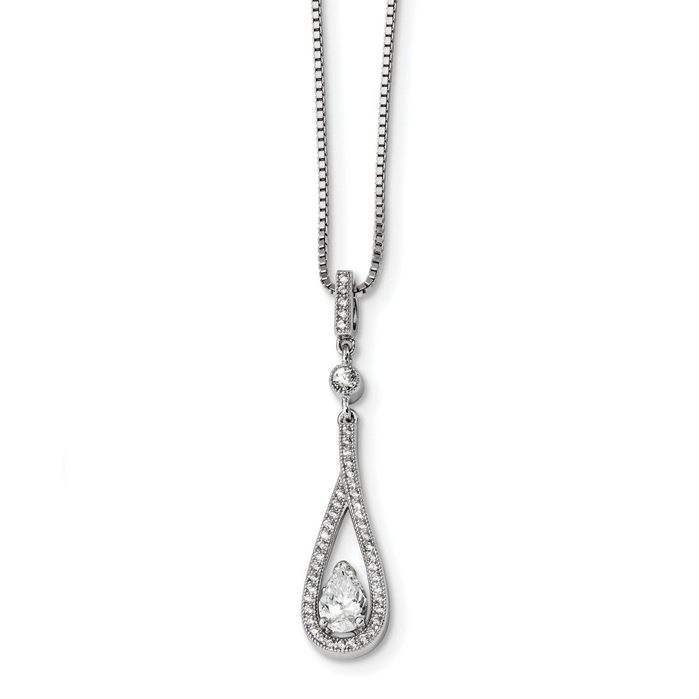 Sterling Silver 925 Teardrop Necklace with CZ Brilliant Embers Elegance - 18