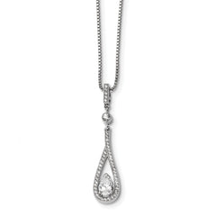 Sterling Silver 925 Teardrop Necklace with CZ Brilliant Embers Elegance - 18