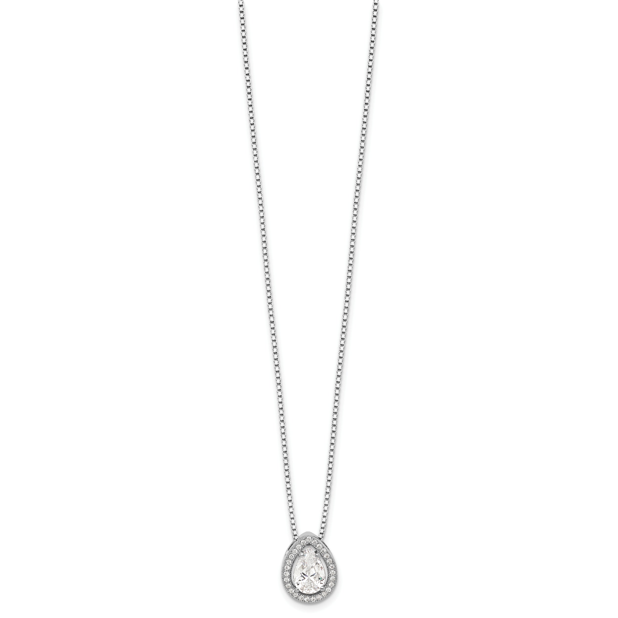 Brilliant Embers Sterling Silver Rhodium-plated 28 Stone 18 inch Halo Micro Pavâ€š CZ Teardrop Necklace with 2 Inch Extender