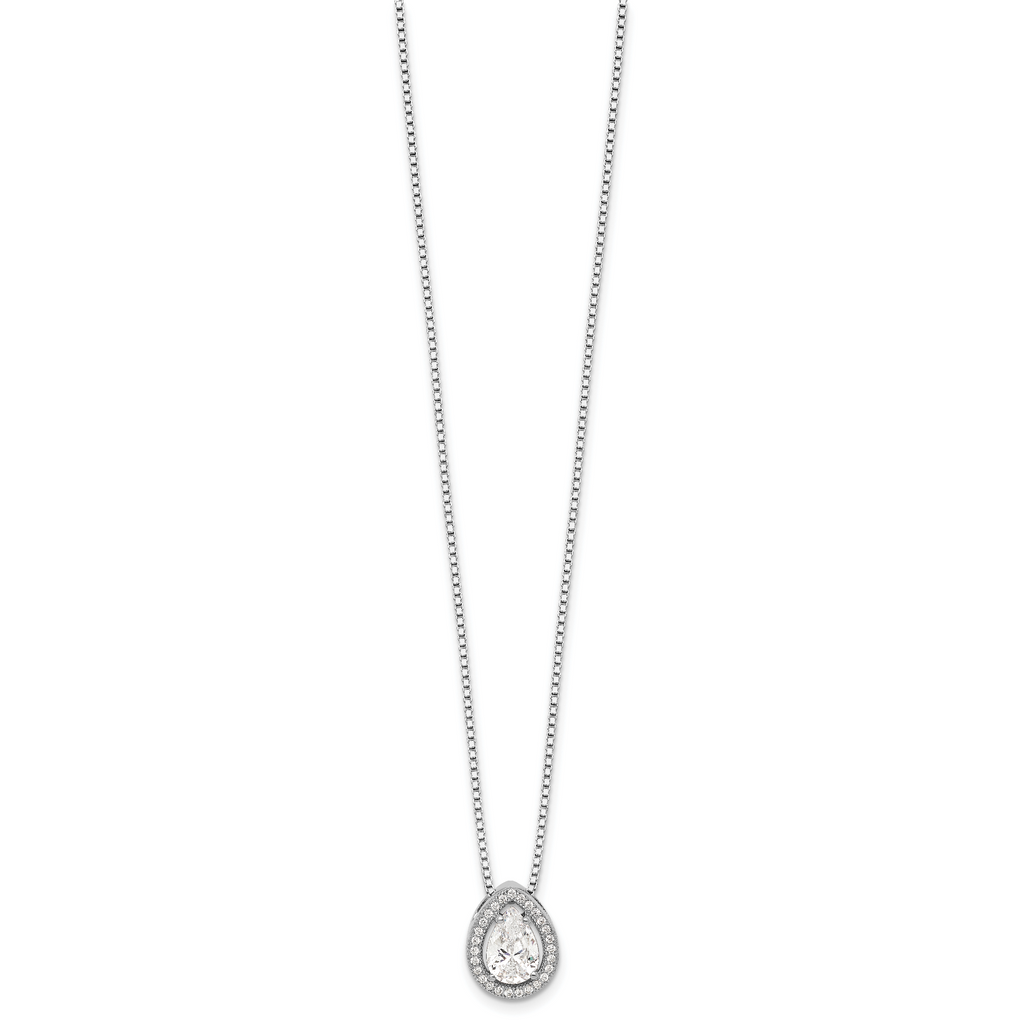 Brilliant Embers Sterling Silver Rhodium-plated 28 Stone 18 inch Halo Micro PavÃƒÆ’Ã†â€™Ãƒâ€šÃ‚Â¢ÃƒÆ’Ã‚Â¢Ãƒâ€šÃ¢â‚¬Å¡Ãƒâ€šÃ‚Â¬ÃƒÆ’Ã¢â‚¬Â¦Ãƒâ€šÃ‚Â¡ CZ Teardrop Necklace with 2 Inch Extender