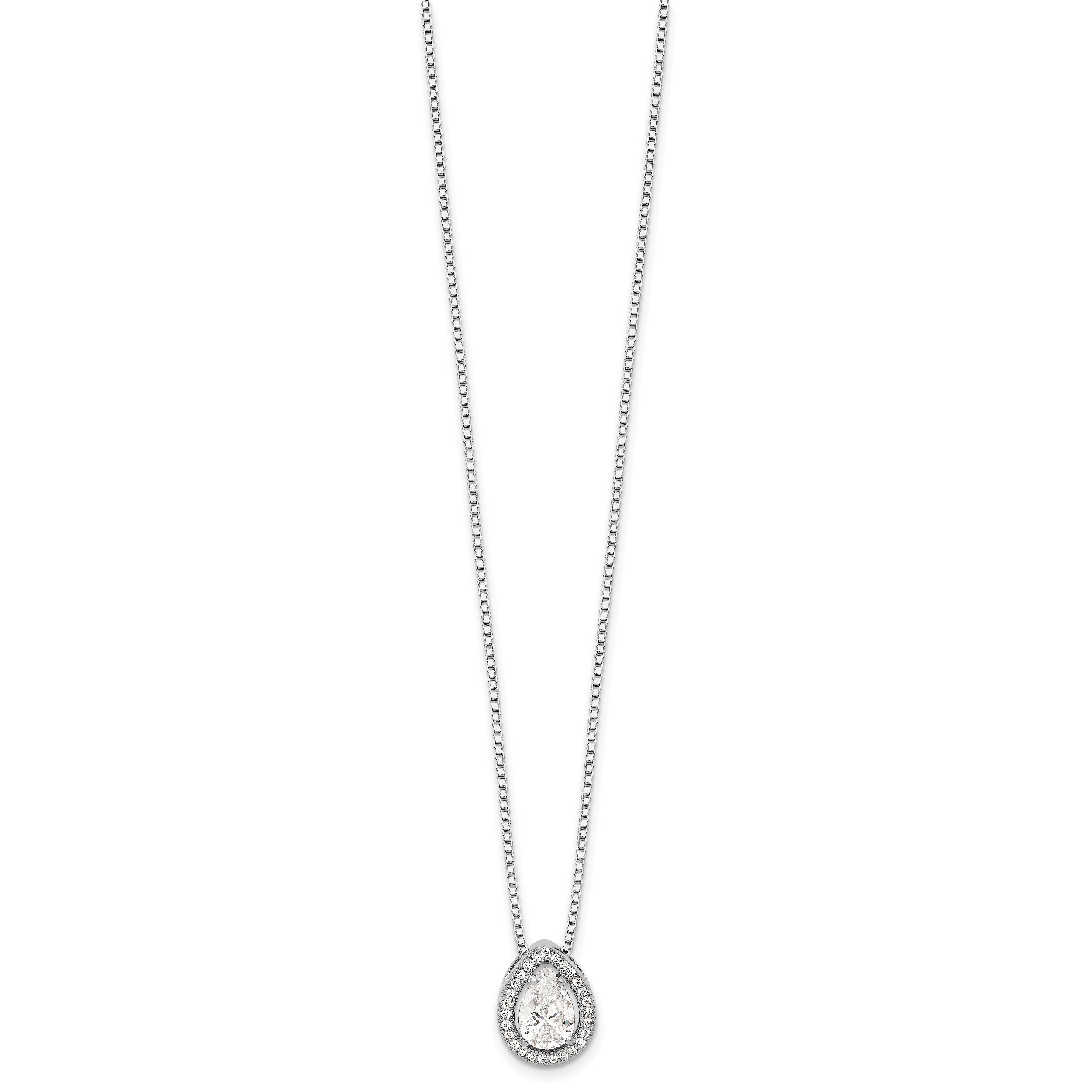 Brilliant Embers Sterling Silver Rhodium-plated 28 Stone 18 inch Halo Micro PavÃƒÆ’Ã†â€™Ãƒâ€šÃ‚Â¢ÃƒÆ’Ã‚Â¢Ãƒâ€šÃ¢â‚¬Å¡Ãƒâ€šÃ‚Â¬ÃƒÆ’Ã¢â‚¬Â¦Ãƒâ€šÃ‚Â¡ CZ Teardrop Necklace with 2 Inch Extender