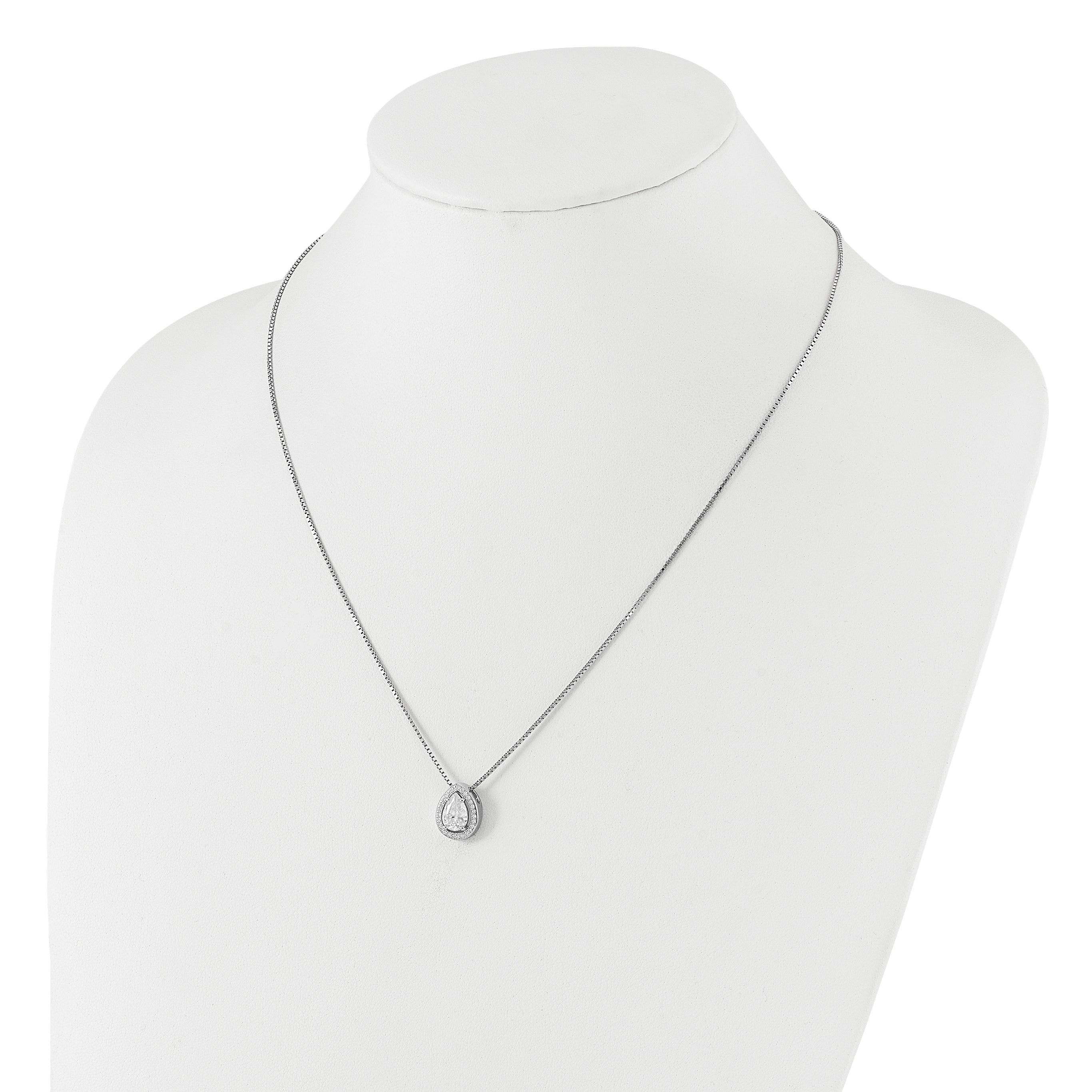 Brilliant Embers Sterling Silver Rhodium-plated 28 Stone 18 inch Halo Micro Pavâ€š CZ Teardrop Necklace with 2 Inch Extender