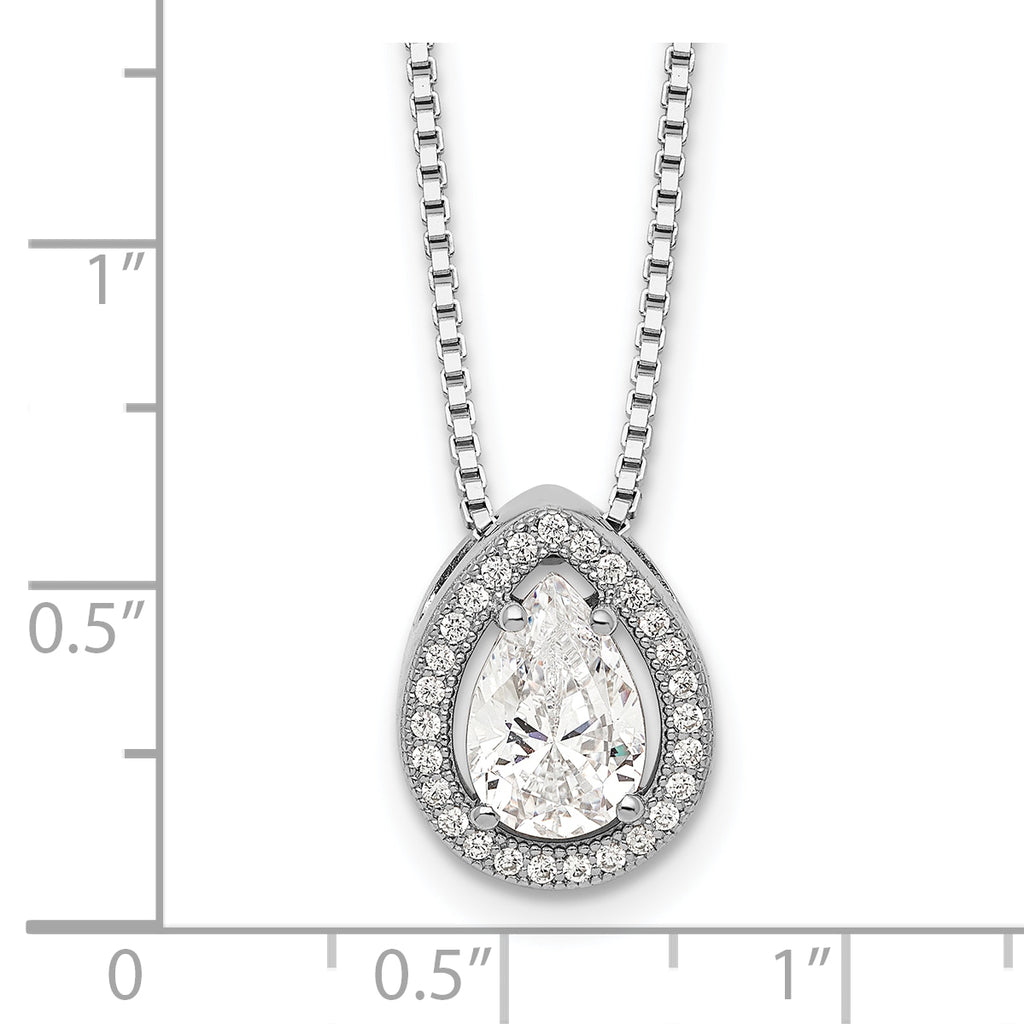 Brilliant Embers Sterling Silver Rhodium-plated 28 Stone 18 inch Halo Micro PavÃƒÆ’Ã†â€™Ãƒâ€šÃ‚Â¢ÃƒÆ’Ã‚Â¢Ãƒâ€šÃ¢â‚¬Å¡Ãƒâ€šÃ‚Â¬ÃƒÆ’Ã¢â‚¬Â¦Ãƒâ€šÃ‚Â¡ CZ Teardrop Necklace with 2 Inch Extender