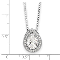Brilliant Embers Sterling Silver Rhodium-plated 28 Stone 18 inch Halo Micro Pavâ€š CZ Teardrop Necklace with 2 Inch Extender