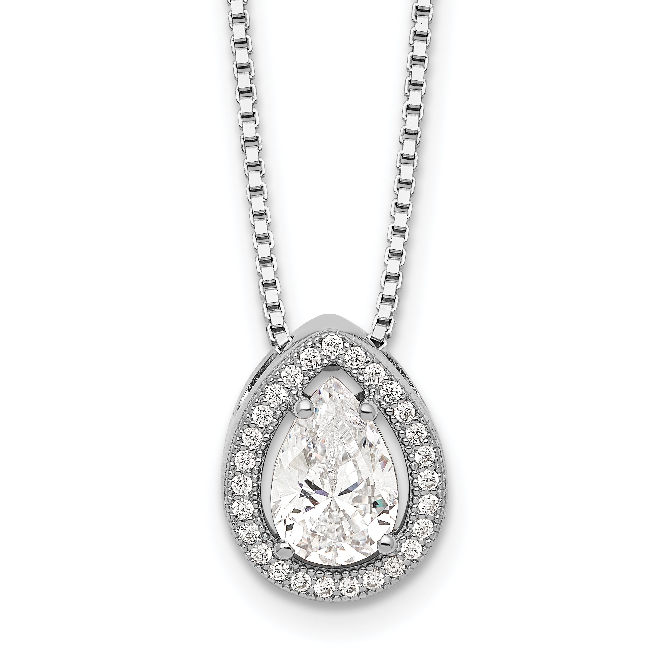 Brilliant Embers Sterling Silver Rhodium-plated 28 Stone 18 inch Halo Micro Pav‚ CZ Teardrop Necklace with 2 Inch Extender Main image
