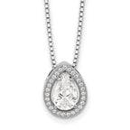 Brilliant Embers Sterling Silver Rhodium-plated 28 Stone 18 inch Halo Micro Pav‚ CZ Teardrop Necklace with 2 Inch Extender