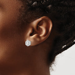 Brilliant Embers Sterling Silver Rhodium-plated 38 stone Micro Pav‚ CZ Halo Hexagon Post Earrings