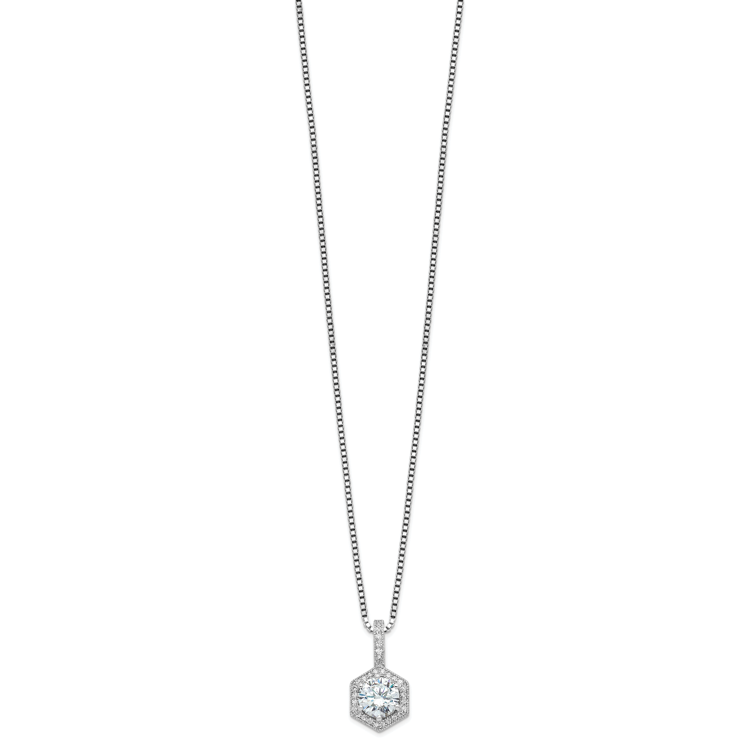 Brilliant Embers Sterling Silver Rhodium-plated 31 Stone 18 inch Micro PavÃƒÆ’Ã†â€™Ãƒâ€šÃ‚Â¢ÃƒÆ’Ã‚Â¢Ãƒâ€šÃ¢â‚¬Å¡Ãƒâ€šÃ‚Â¬ÃƒÆ’Ã¢â‚¬Â¦Ãƒâ€šÃ‚Â¡ CZ Hexagon Necklace with 2 Inch Extender Secondary image