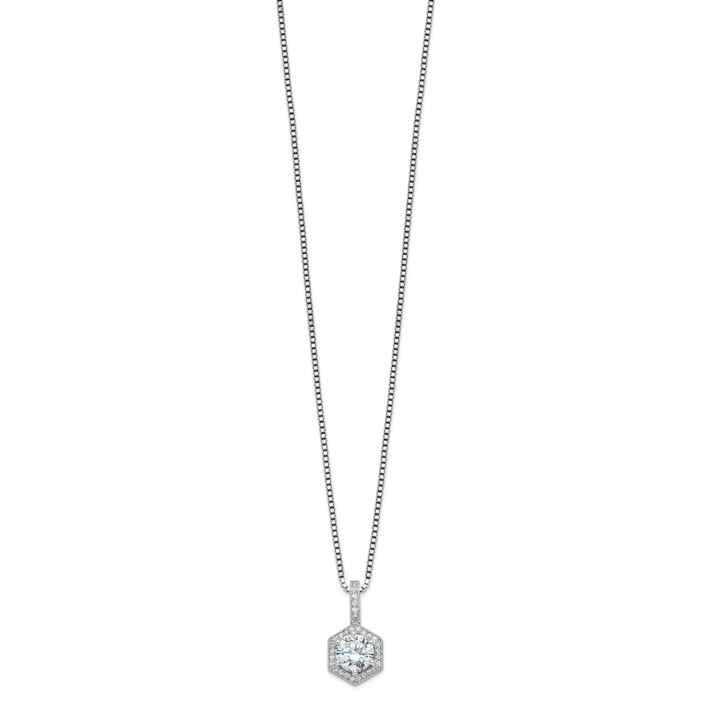 Brilliant Embers Sterling Silver Rhodium-plated 31 Stone 18 inch Micro PavÃƒÆ’Ã†â€™Ãƒâ€šÃ‚Â¢ÃƒÆ’Ã‚Â¢Ãƒâ€šÃ¢â‚¬Å¡Ãƒâ€šÃ‚Â¬ÃƒÆ’Ã¢â‚¬Â¦Ãƒâ€šÃ‚Â¡ CZ Hexagon Necklace with 2 Inch Extender