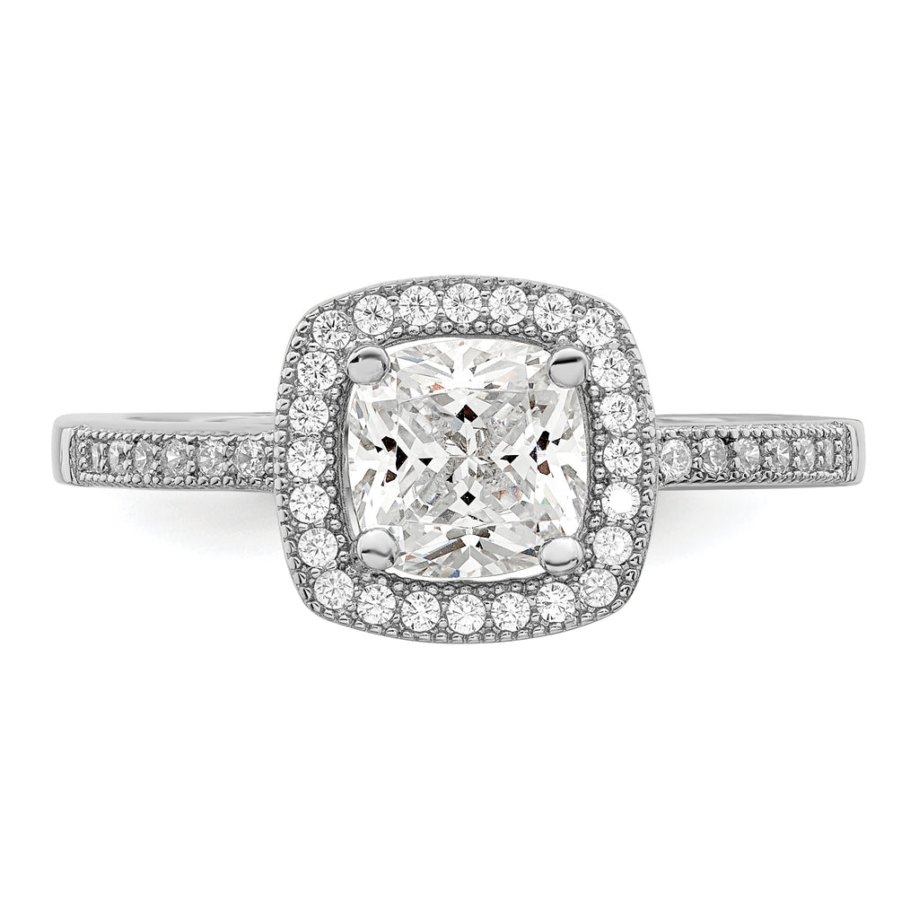 Brilliant Embers Sterling Silver Rhodium-plated 37 Stone Halo Micro PavÃƒÂ¢Ã‚â‚¬Ã‚Å¡ CZ Ring