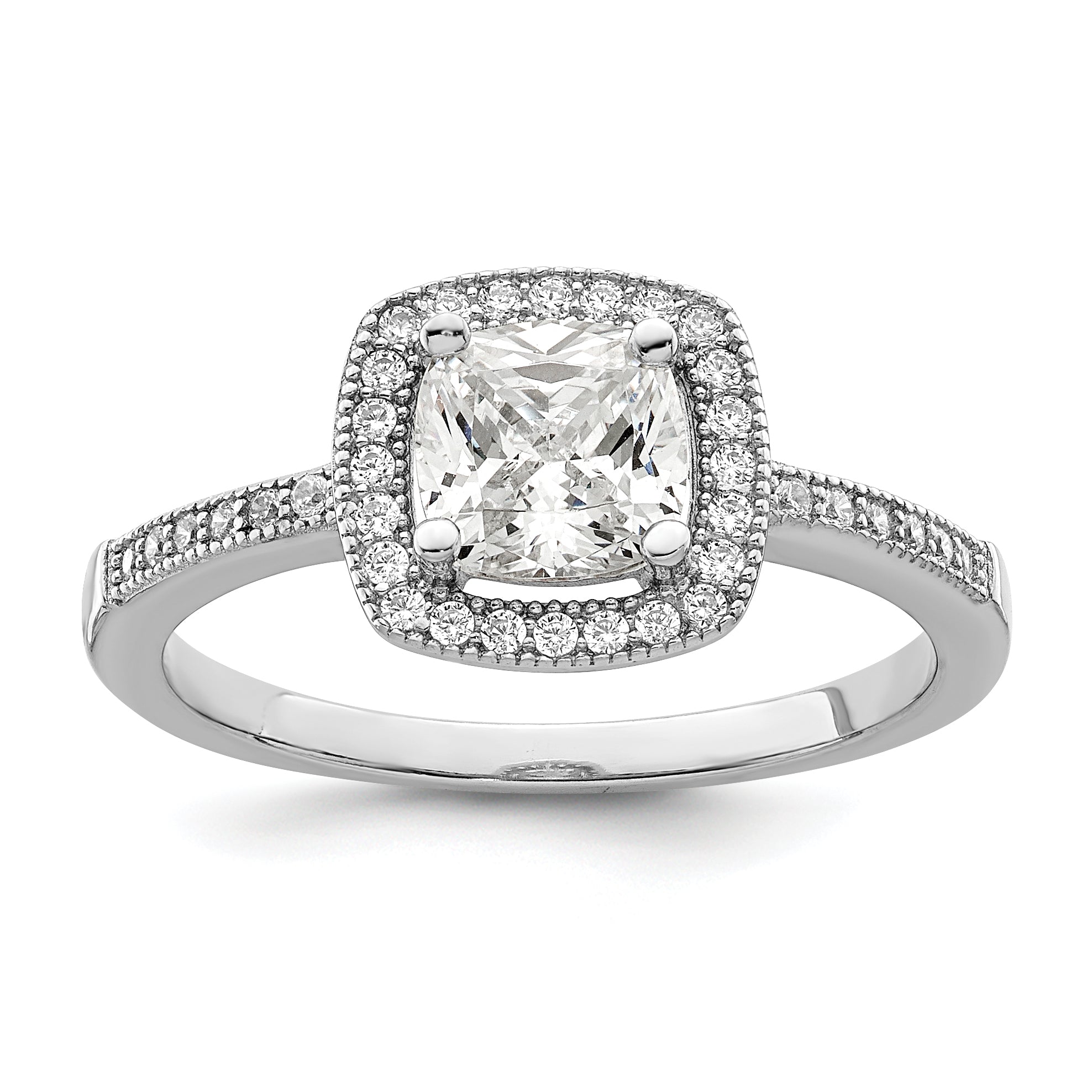 Brilliant Embers Sterling Silver Rhodium-plated 37 Stone Halo Micro Pav‚ CZ Ring Main image