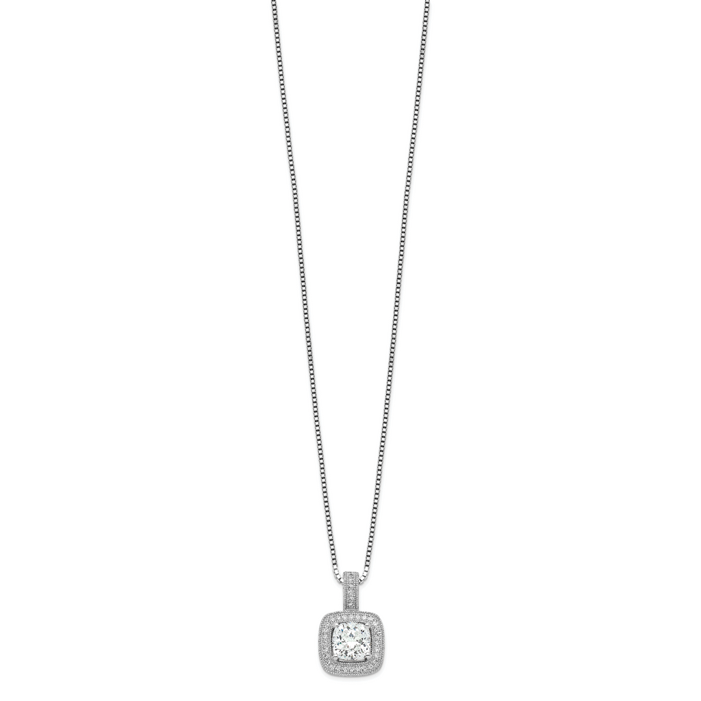Brilliant Embers Sterling Silver Rhodium-plated 35 Stone 18 inch Halo Micro PavÃƒÆ’Ã†â€™Ãƒâ€šÃ‚Â¢ÃƒÆ’Ã‚Â¢Ãƒâ€šÃ¢â‚¬Å¡Ãƒâ€šÃ‚Â¬ÃƒÆ’Ã¢â‚¬Â¦Ãƒâ€šÃ‚Â¡ CZ Necklace with 2 Inch Extender