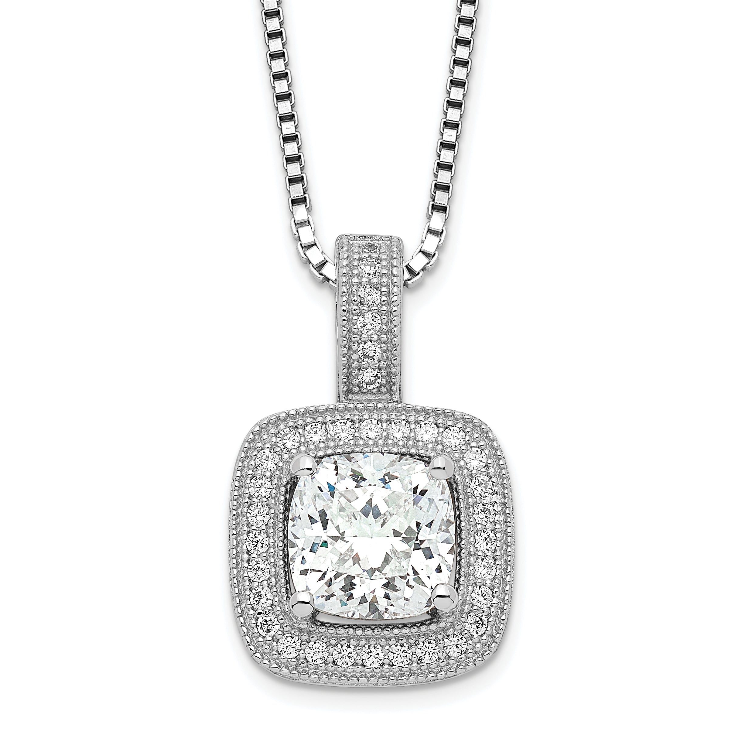 Brilliant Embers Sterling Silver Rhodium-plated 35 Stone 18 inch Halo Micro Pav‚ CZ Necklace with 2 Inch Extender Main image