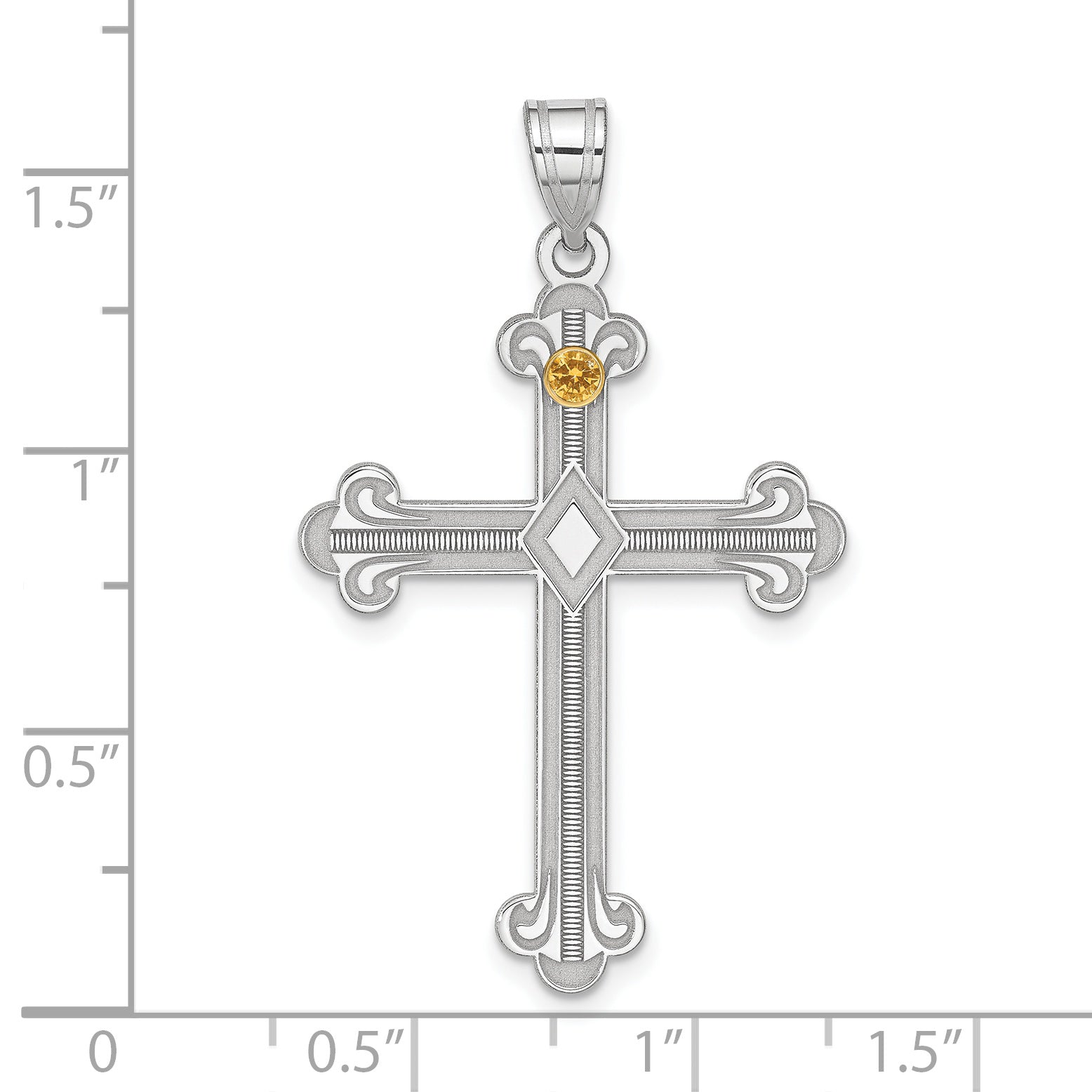 Sterling Silver Rh-plt/14k Bezel Crystal Family Cross Pendant Secondary image