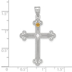Sterling Silver Rh-plt/14k Bezel Crystal Family Cross Pendant