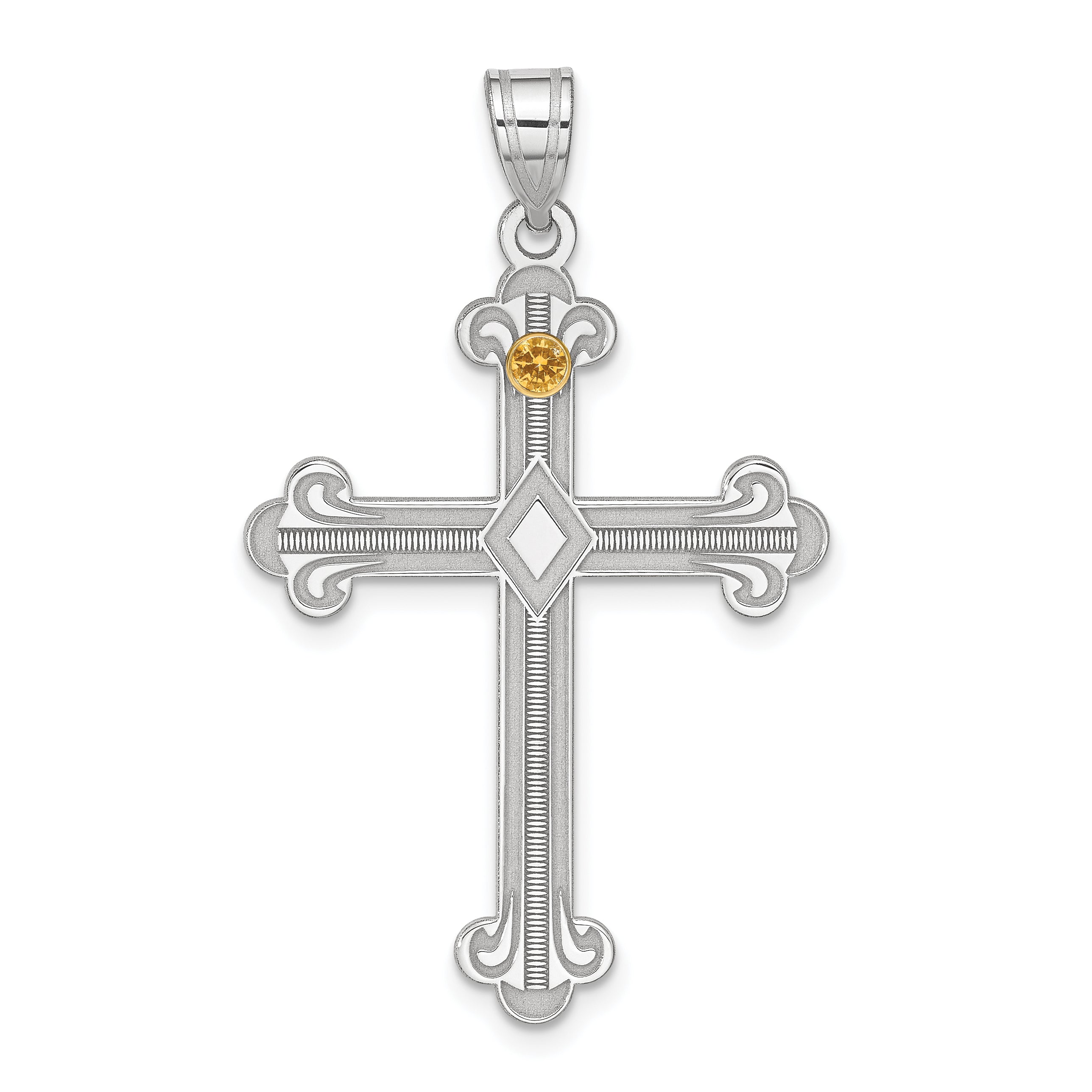 Sterling Silver Rh-plt/14k Bezel Crystal Family Cross Pendant Main image