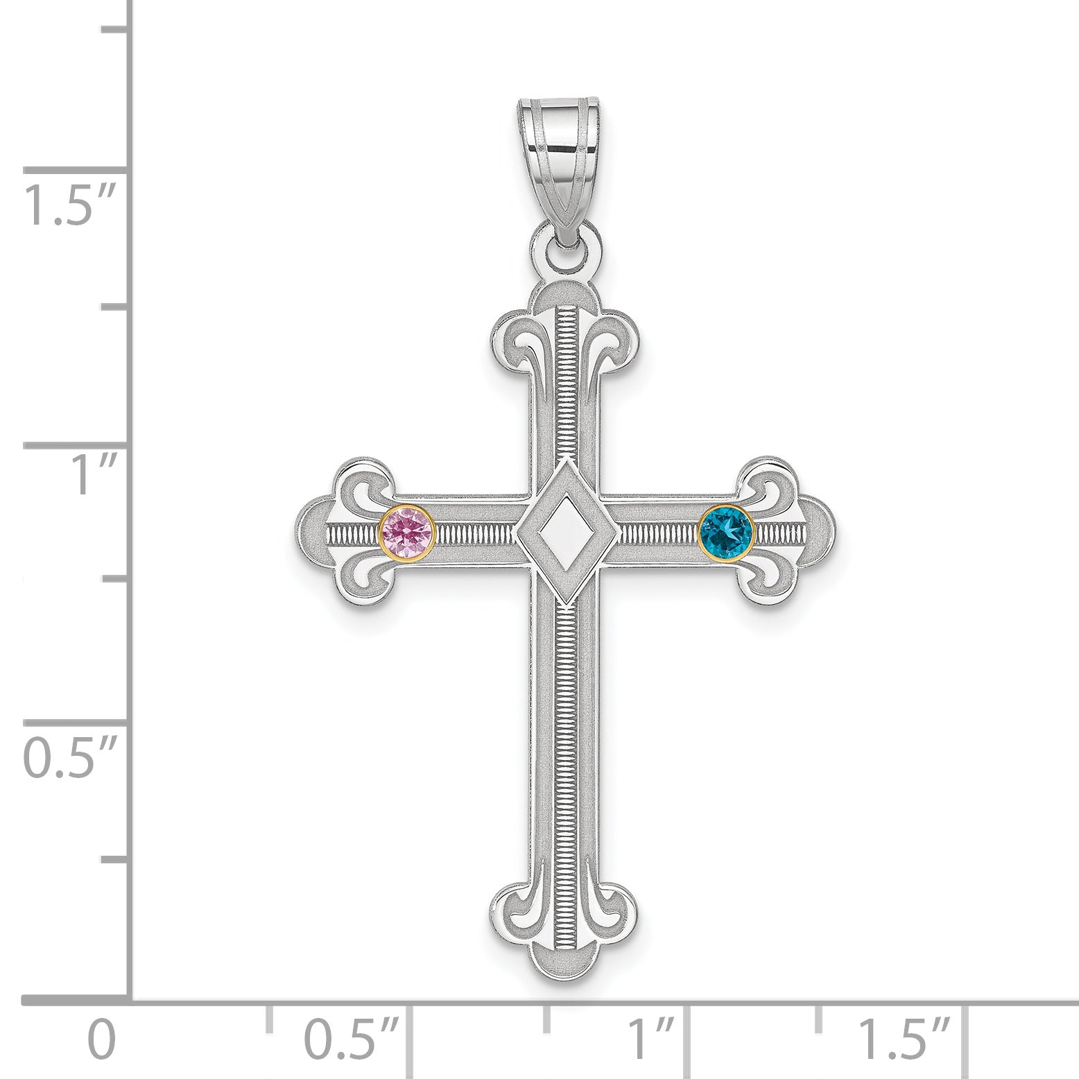 Sterling Silver Rh-plt/14k Bezel Crystal Family Cross Pendant Secondary image