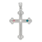 Sterling Silver Rh-plt/14k Bezel Crystal Family Cross Pendant