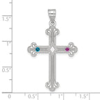 Sterling Silver Rh-plt Crystal Family Cross Pendant
