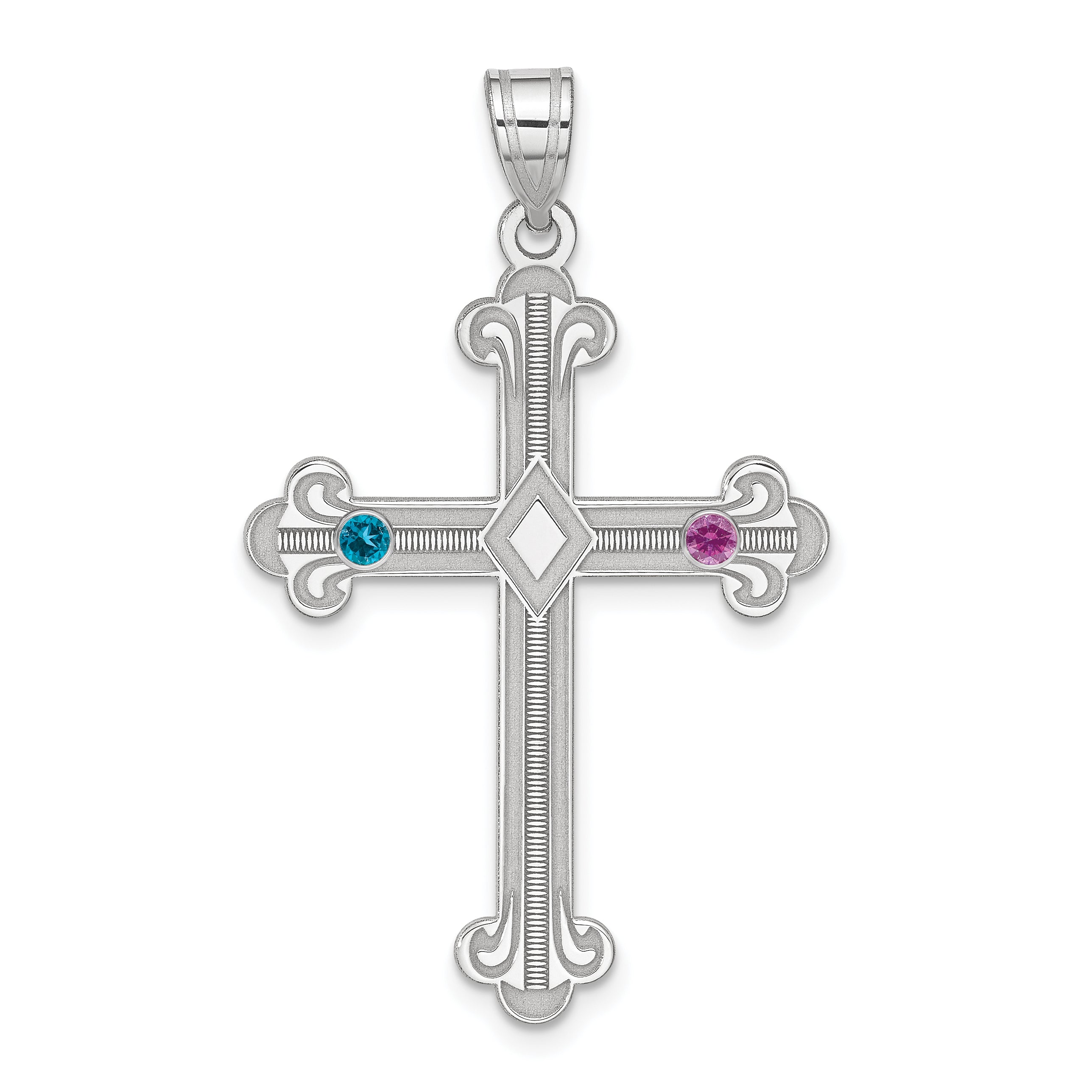 Sterling Silver Rh-plt Crystal Family Cross Pendant Main image
