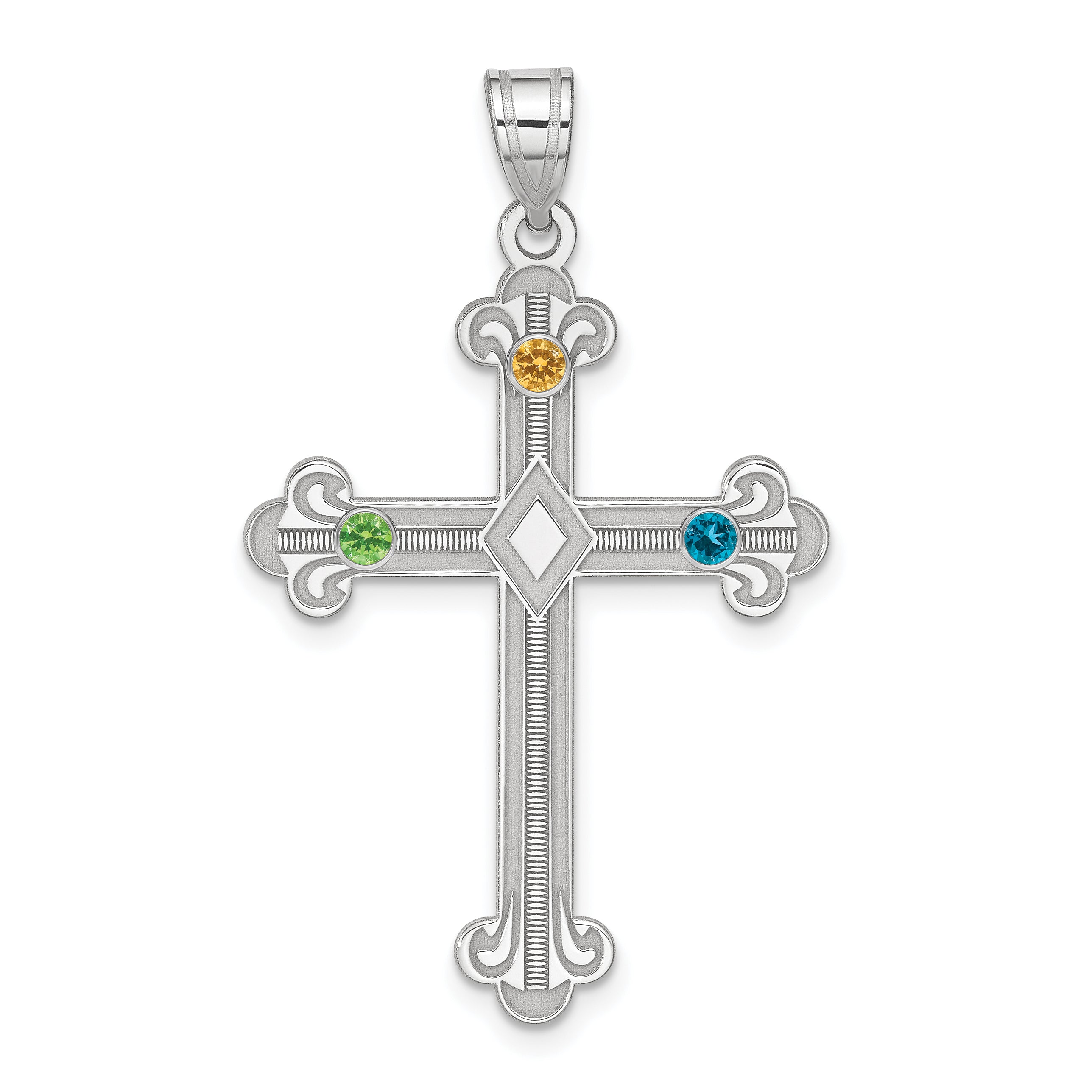 Sterling Silver Rh-plt Crystal Family Cross Pendant Main image