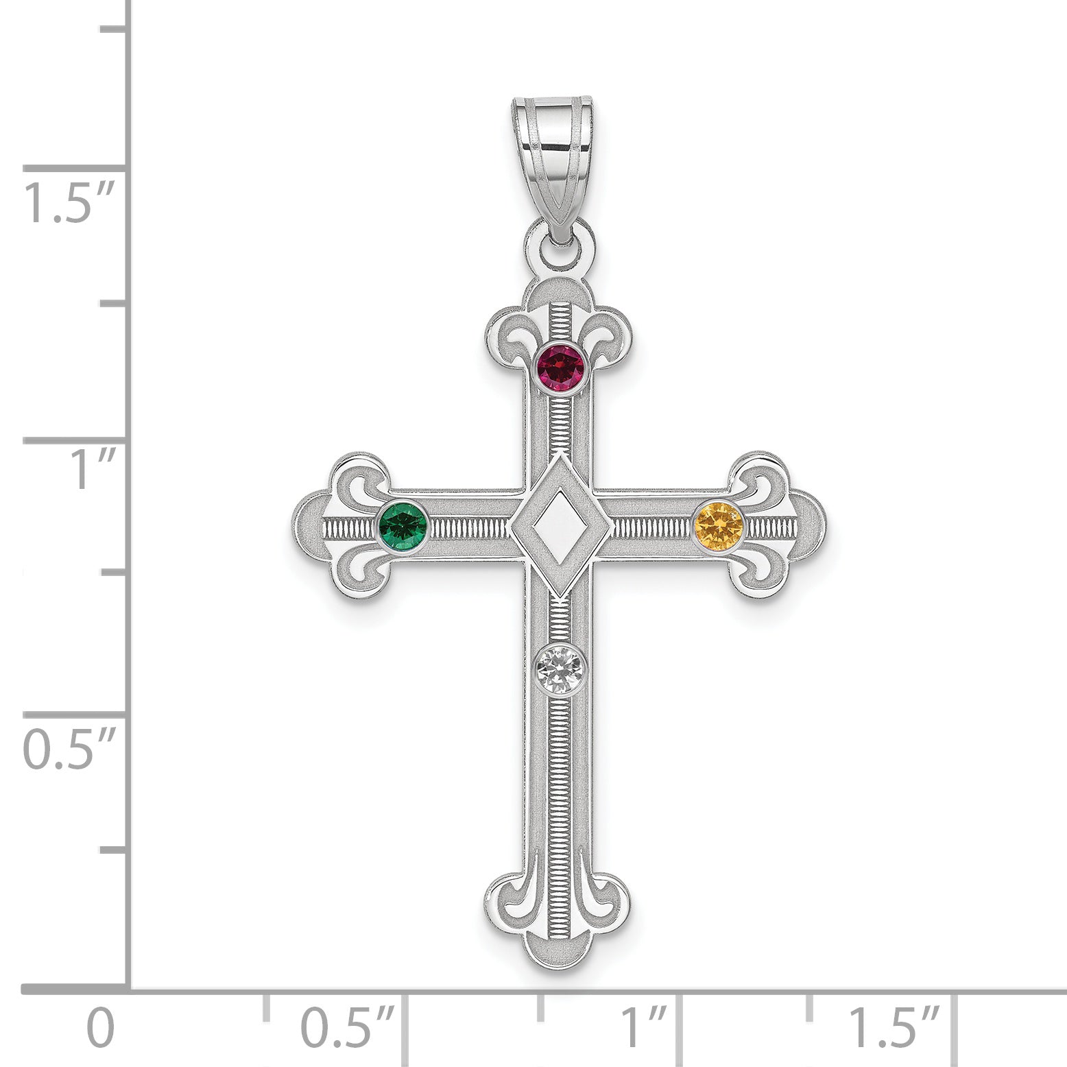 Sterling Silver Rh-plt Crystal Family Cross Pendant Secondary image