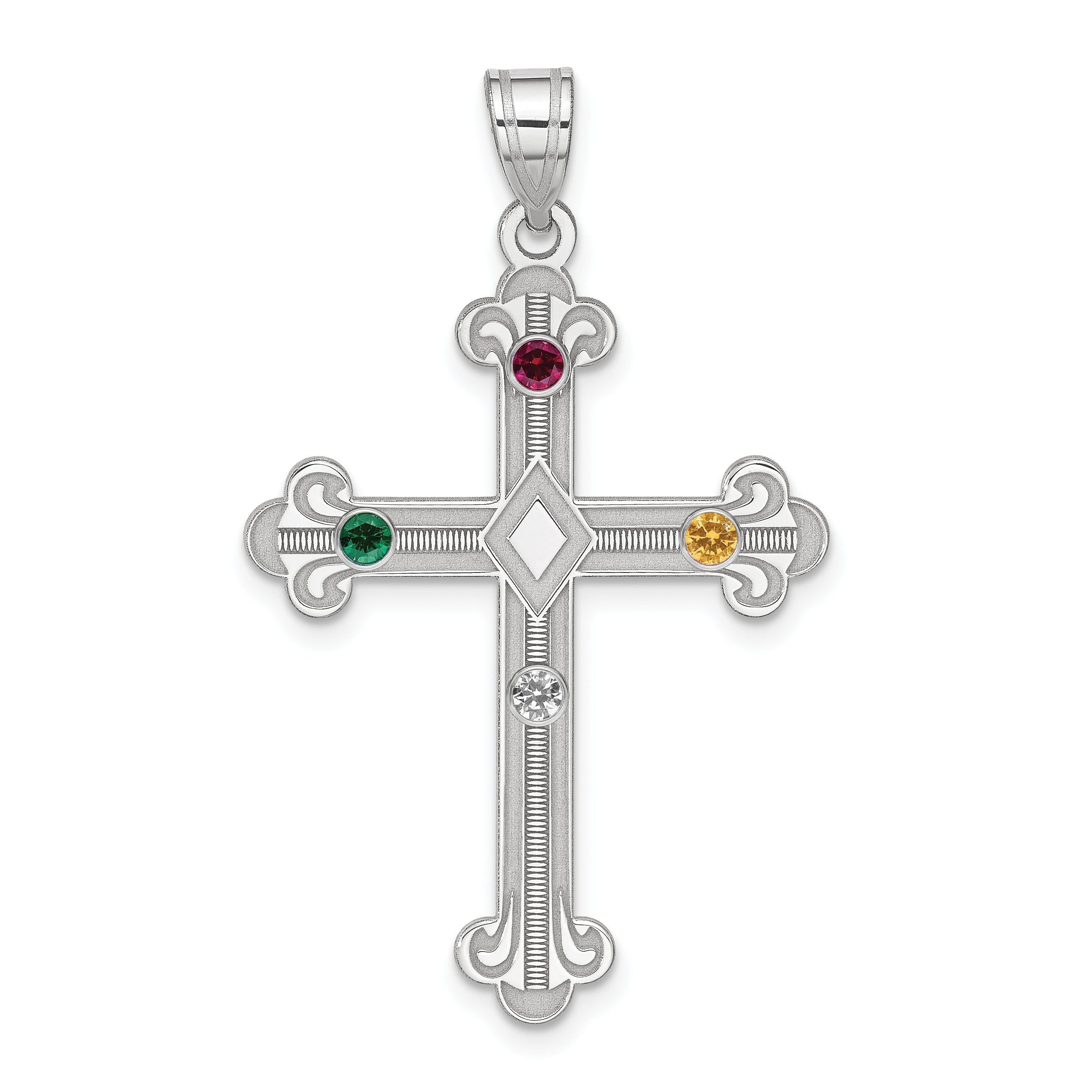 Sterling Silver Rh-plt Crystal Family Cross Pendant Main image