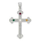 Sterling Silver Rh-plt Crystal Family Cross Pendant