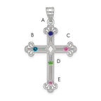 Sterling Silver Rh-plt Crystal Family Cross Pendant