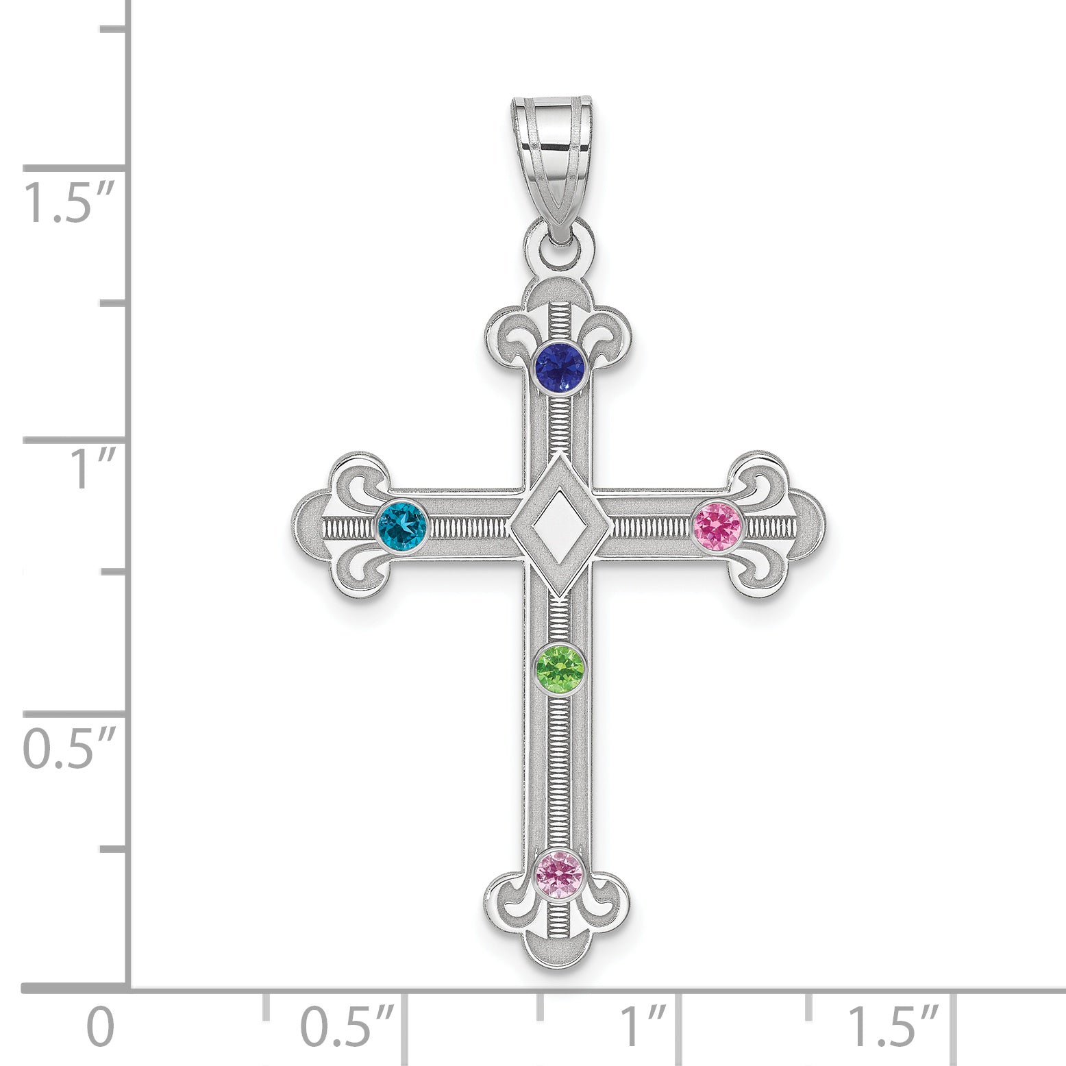 Sterling Silver Rh-plt Crystal Family Cross Pendant Secondary image