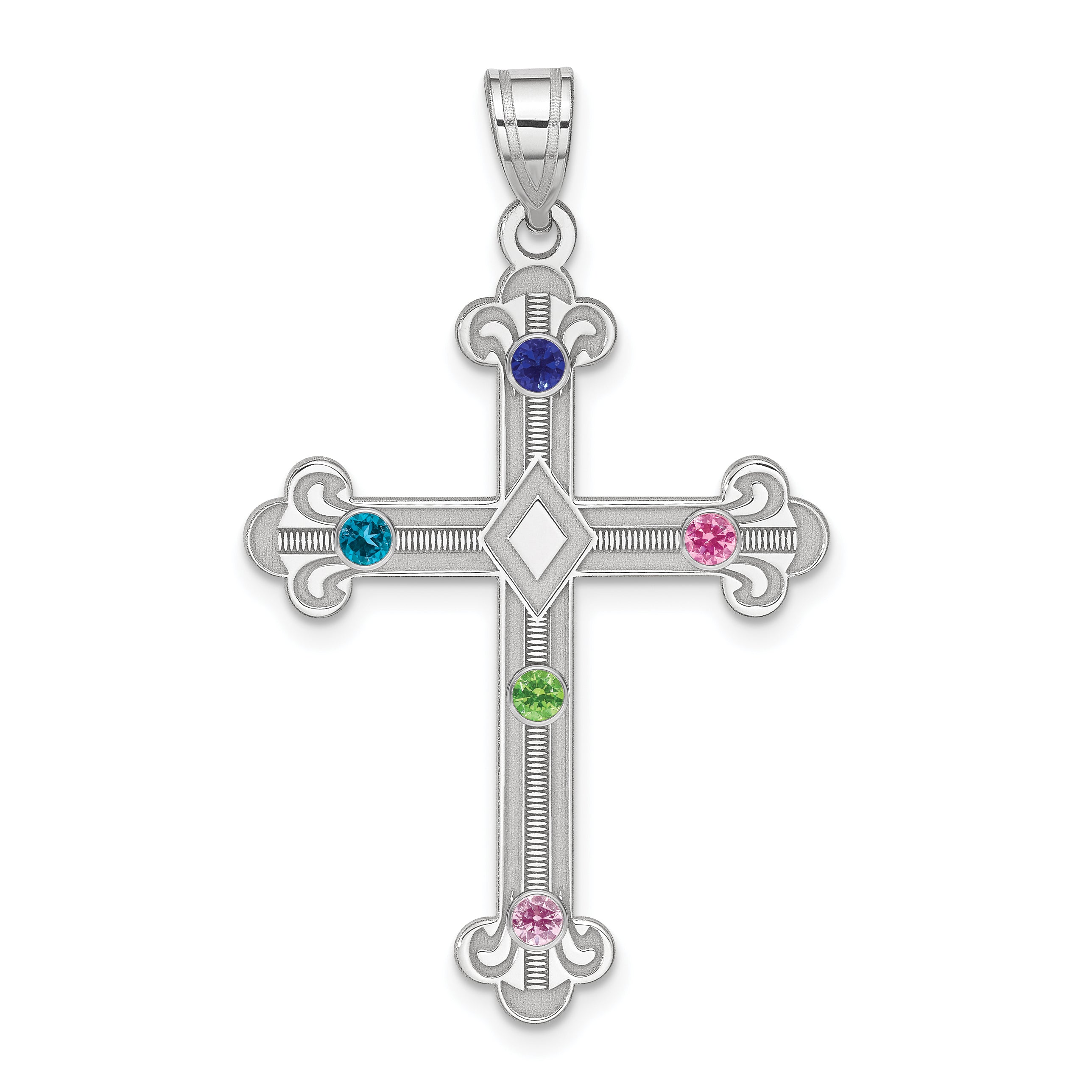 Sterling Silver Rh-plt Crystal Family Cross Pendant Main image