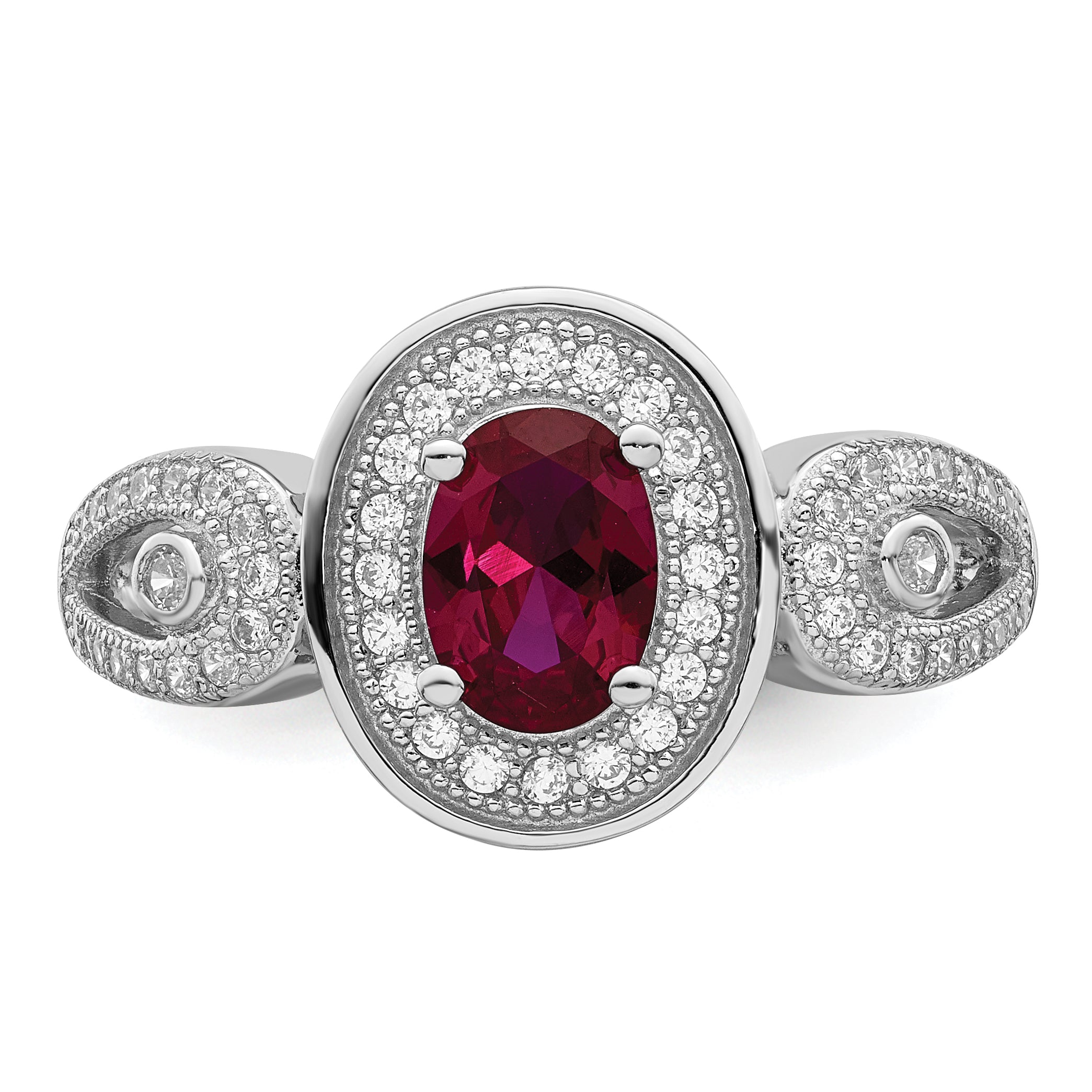 Brilliant Embers Sterling Silver Rhodium-plated 57 Stone Micro PavÃ¢Â€Âš White and Red CZ Ring