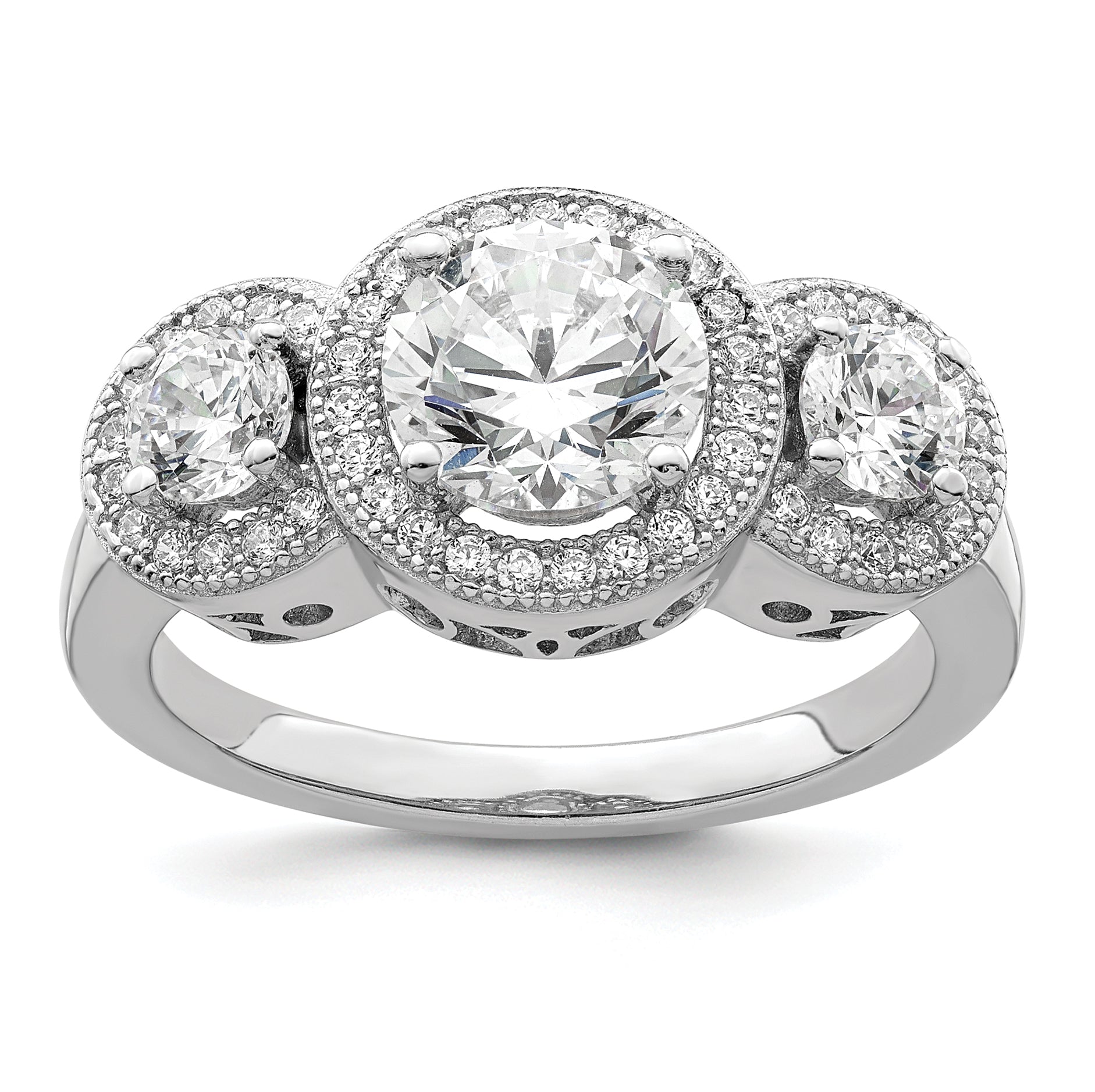 Brilliant Embers Sterling Silver Rhodium-plated 50 Stone Micro Pav‚ CZ Ring Main image