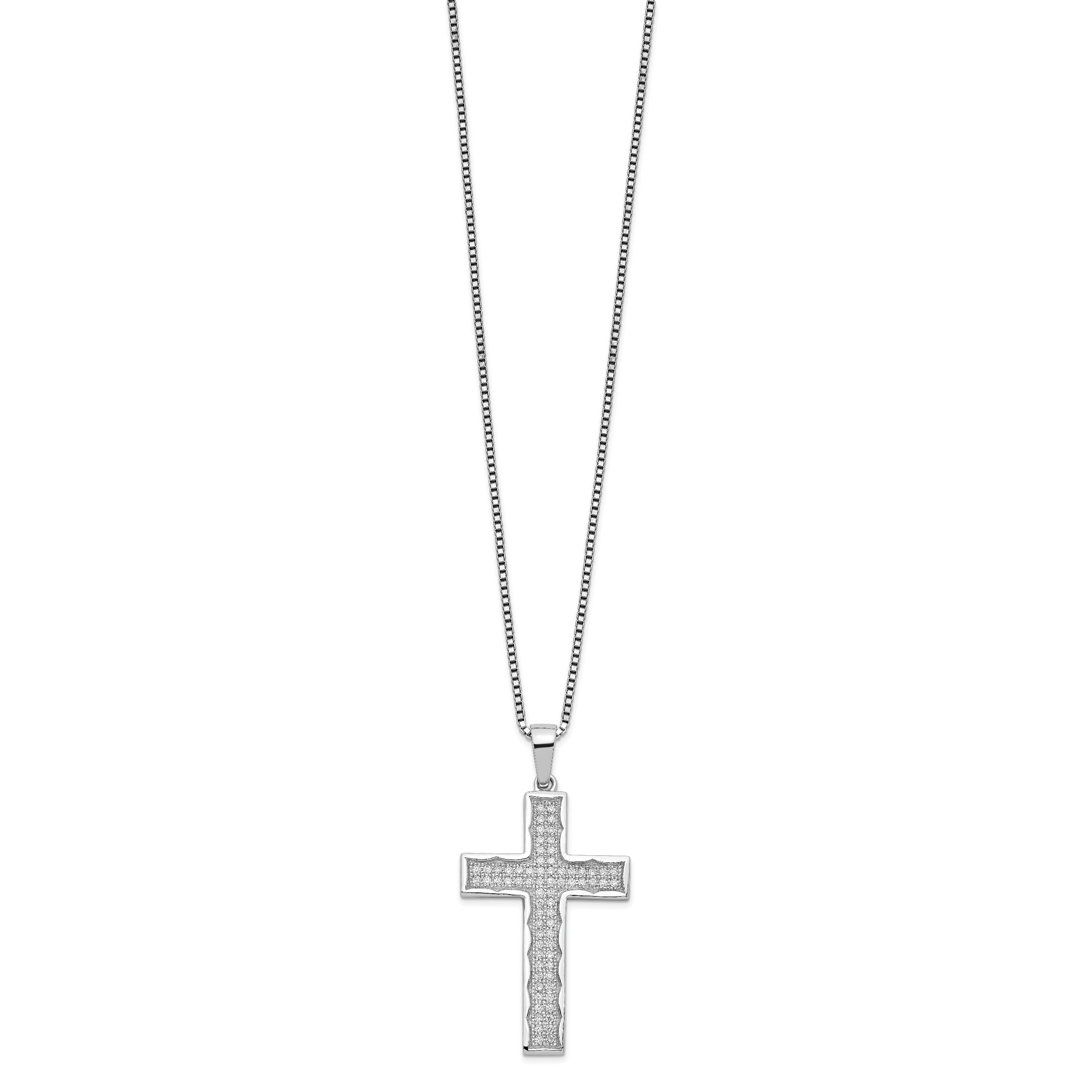 Brilliant Embers Sterling Silver Rhodium-plated 70 Stone 18 inch Micro Pav‚ CZ Cross Necklace with 2 Inch Extender