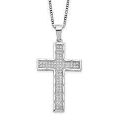 Brilliant Embers Sterling Silver Rhodium-plated 70 Stone 18 inch Micro Pav‚ CZ Cross Necklace with 2 Inch Extender