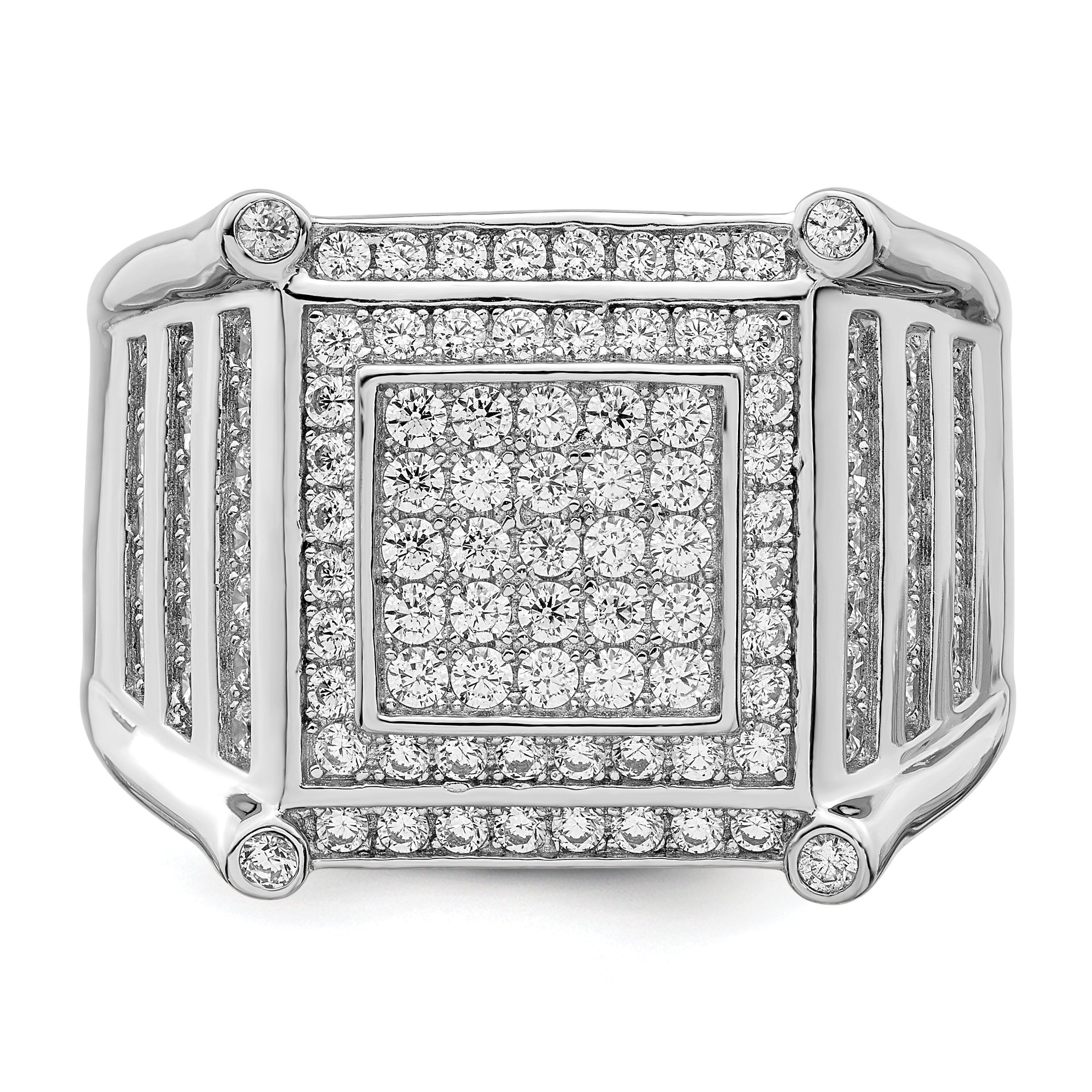 Brilliant Embers Sterling Silver Rhodium-plated 109 Stone Micro Pav‚ CZ Men's Ring - 9