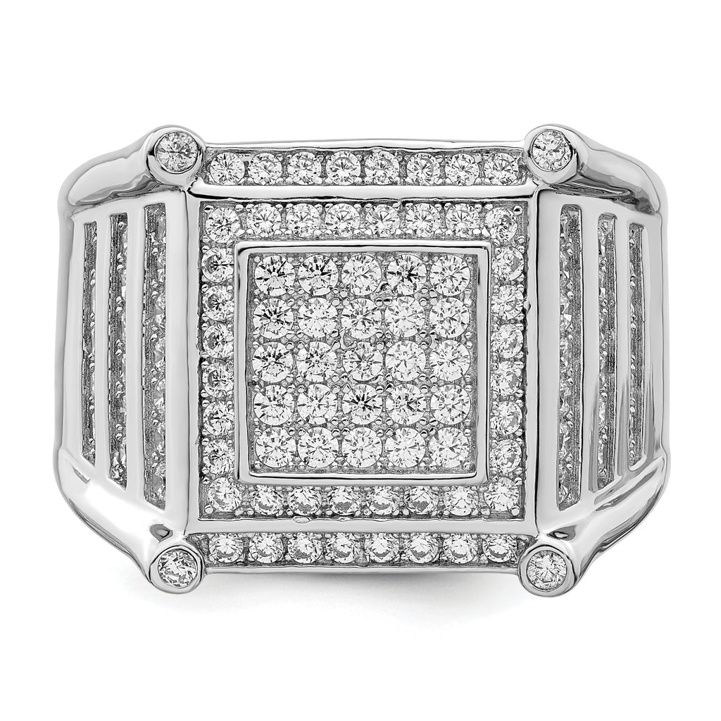 Brilliant Embers Sterling Silver Rhodium-plated 109 Stone Micro PavÃƒÂ¢Ã‚â‚¬Ã‚Å¡ CZ Men's Ring