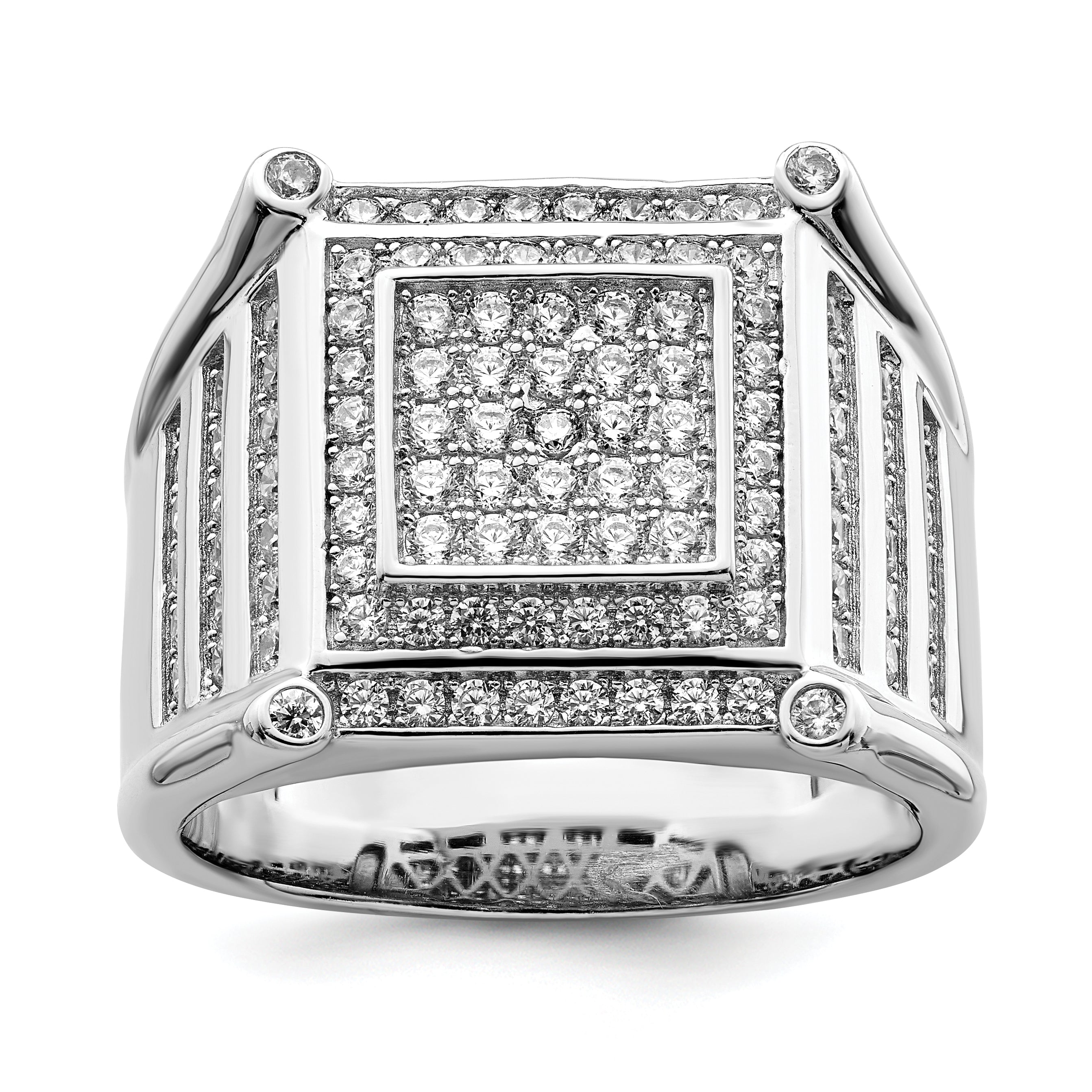 Brilliant Embers Sterling Silver Rhodium-plated 109 Stone Micro Pav‚ CZ Men's Ring Main image