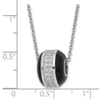 Sterling Silver Black Enamel CZ Bead Necklace with Polished Finish