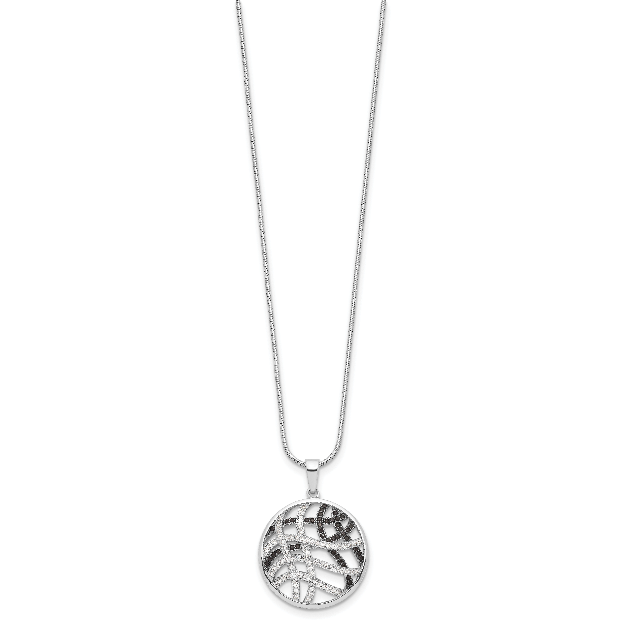 Brilliant Embers Sterling Silver Rhodium-plated 118 stone 18 inch Micro PavÃƒÆ’Ã†â€™Ãƒâ€šÃ‚Â¢ÃƒÆ’Ã‚Â¢Ãƒâ€šÃ¢â‚¬Å¡Ãƒâ€šÃ‚Â¬ÃƒÆ’Ã¢â‚¬Â¦Ãƒâ€šÃ‚Â¡ Black and White CZ Necklace with 2 Inch Extender